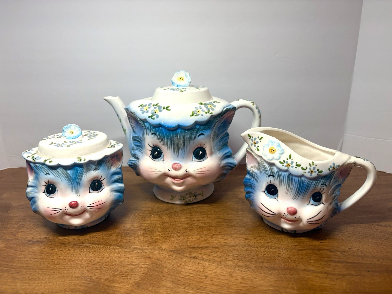 Vintage Lefton Miss Priss Cat Set Teapot Sugar Bowl Creamer Anthropomorphic Vintage Lefton Miss Priss Cat Set Teapot Sugar Bowl Creamer Anthropomorphic
