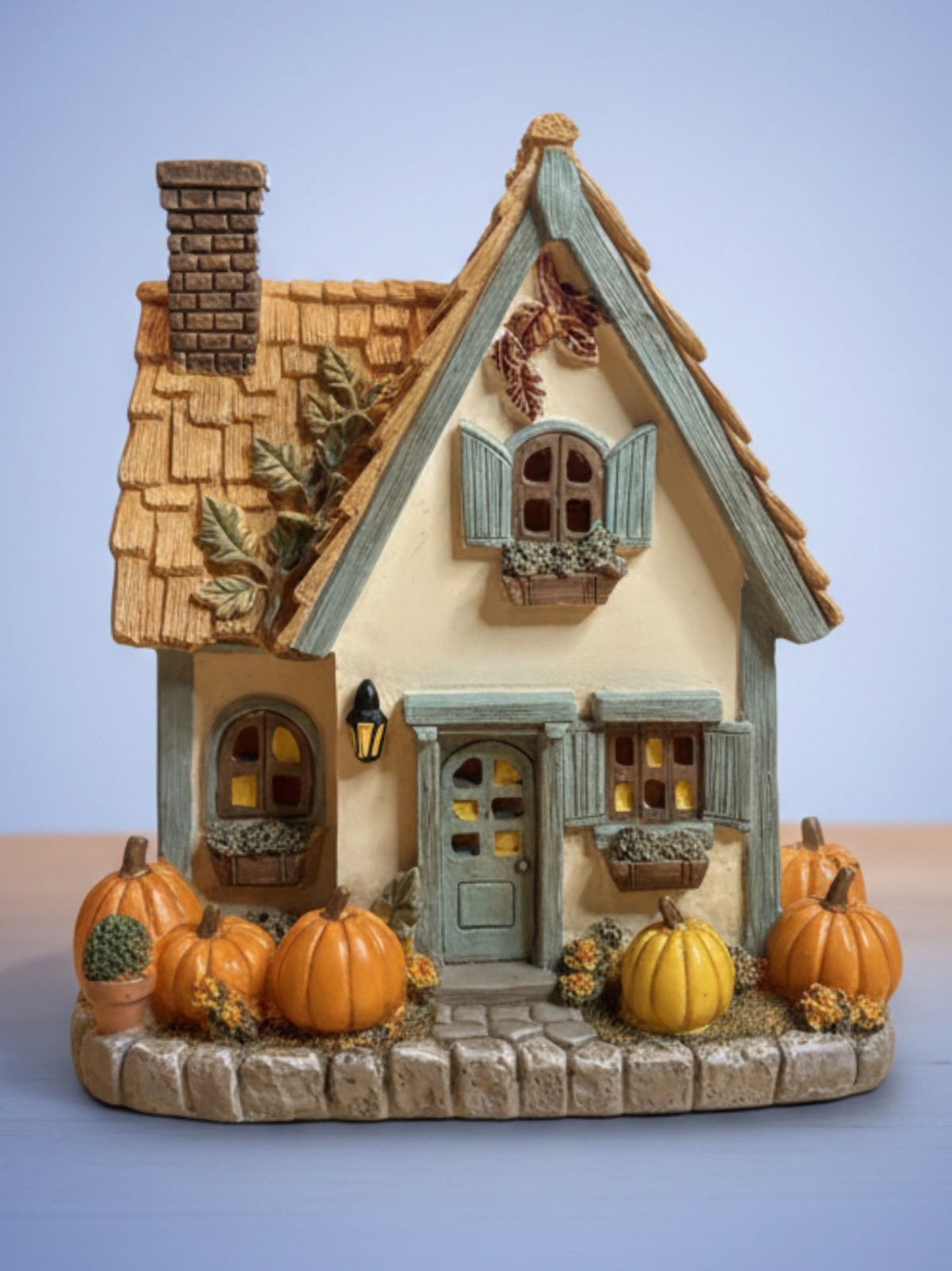 Hobby Lobby Cozy Fall Light Up Cottage Village House Pumpkins Blue Trim Hobby Lobby Cozy Fall Light Up Cottage Village House Pumpkins Blue Trim