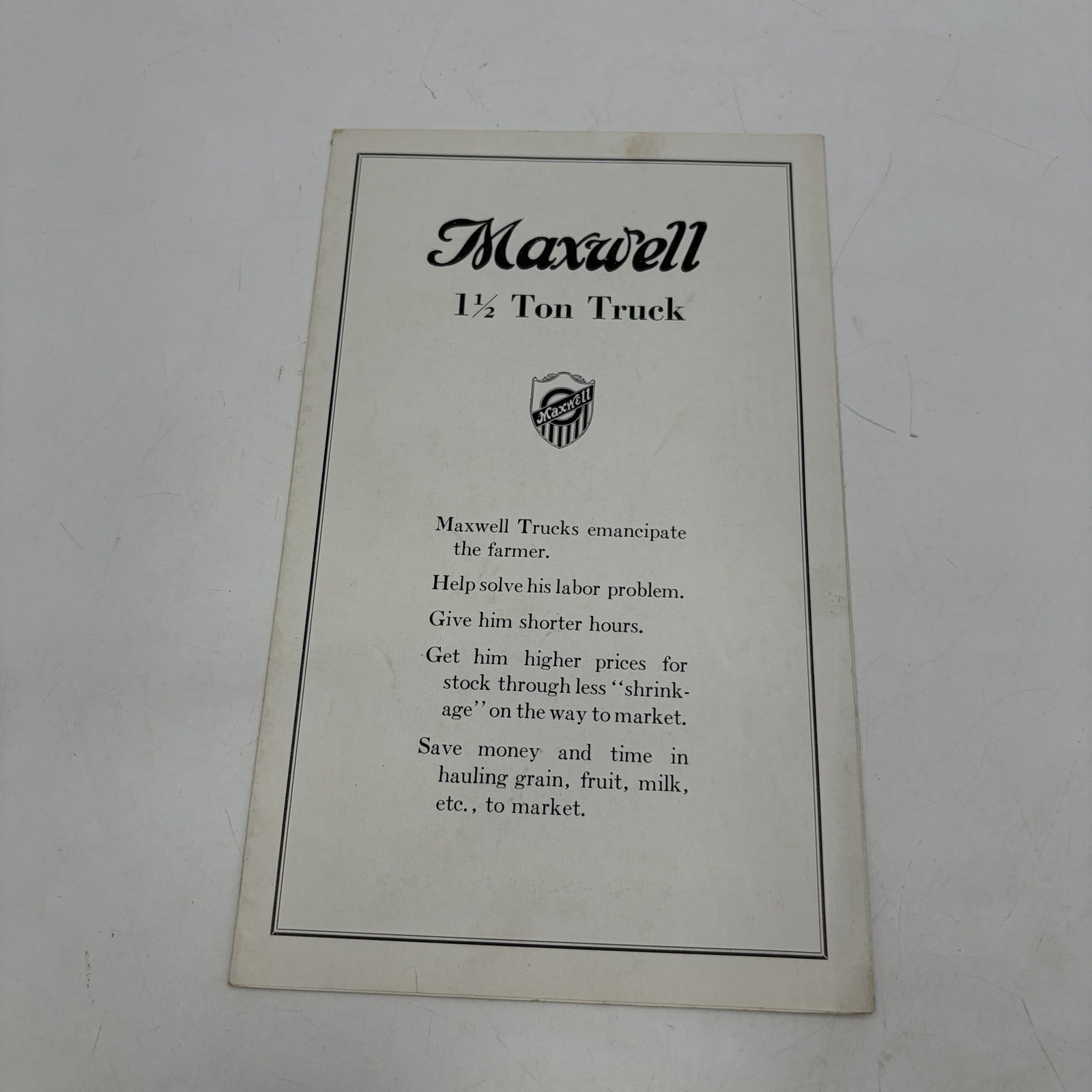 1918 Maxwell 1 1/2 Ton Truck Farm Sales Brochure Catalog Rare Original 1918 Maxwell 1 1/2 Ton Truck Farm Sales Brochure Catalog Rare Original