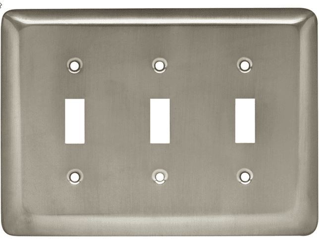 Stamped Round Triple Toggle Satin Nickel Wall Plate Stamped Round Triple Toggle Satin Nickel Wall Plate
