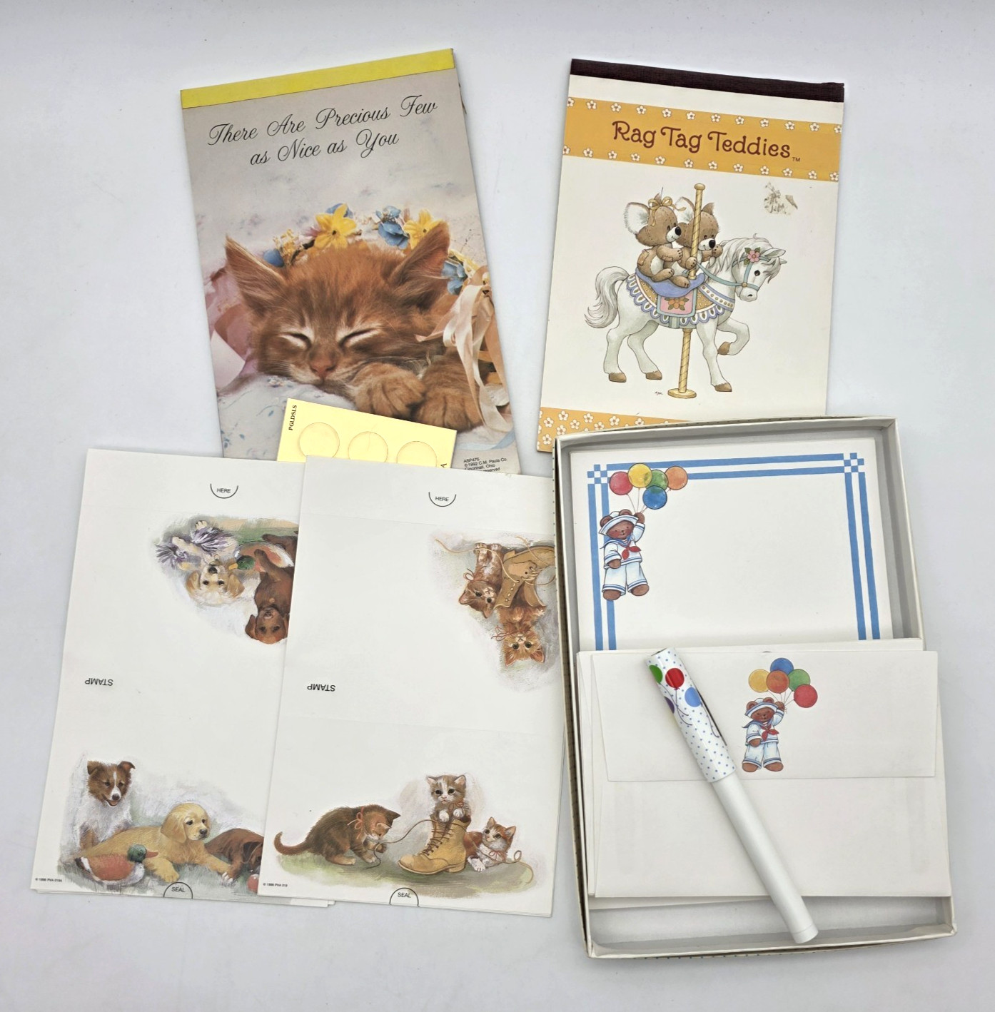 Misc Lot of Paper Stationery Cats Dogs Teddy Bears Vintage 80s 90s Partial Sets