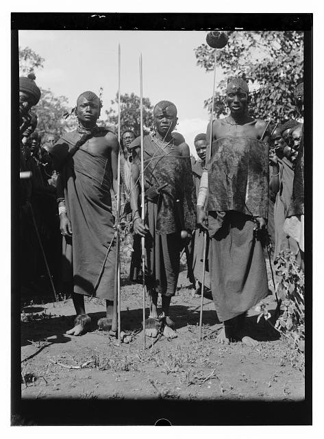Photo:Africa 1936 African men tribal spears traditional dress portrait