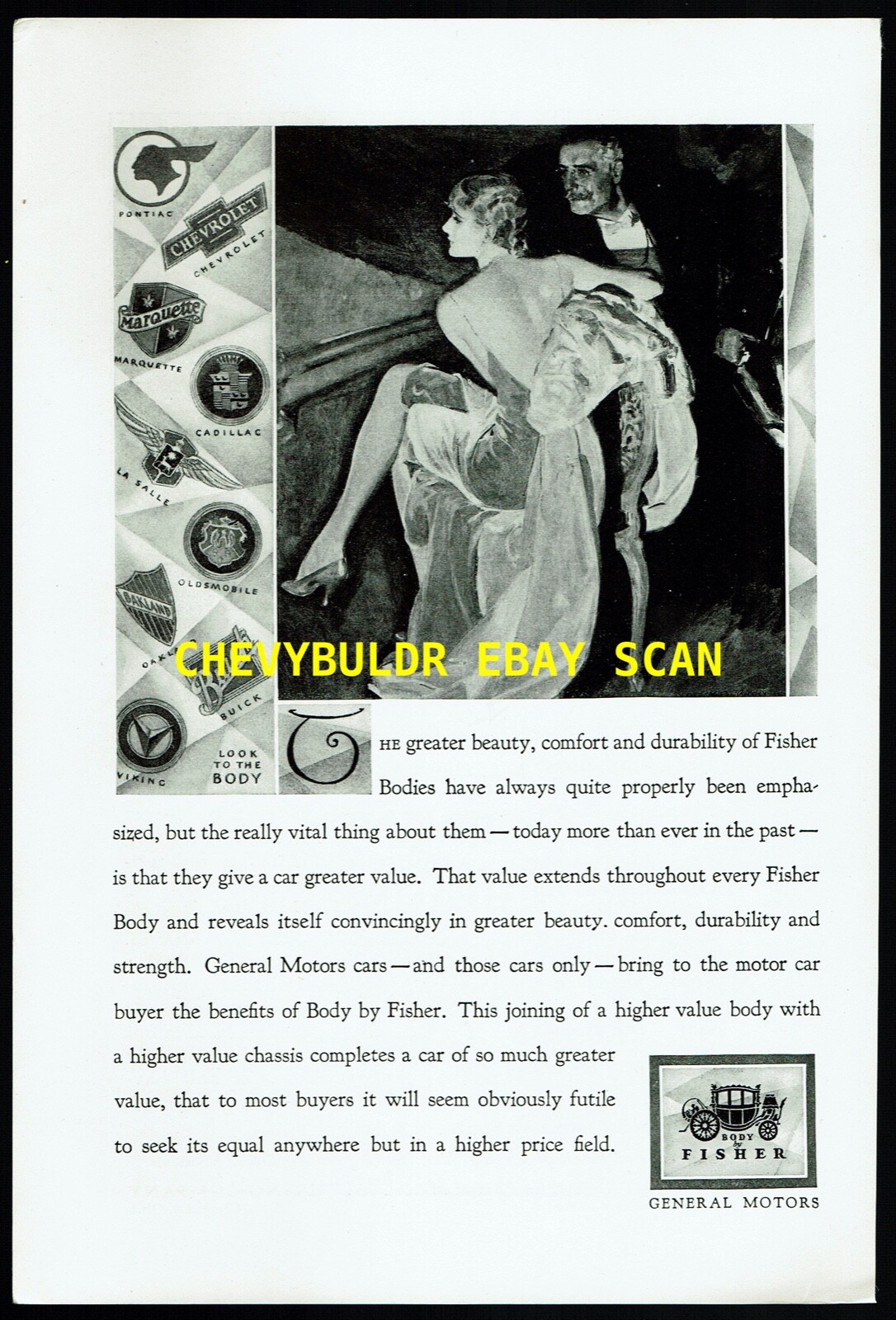 1930 GM\'s Body by Fisher Vintage Depression Era Ad \