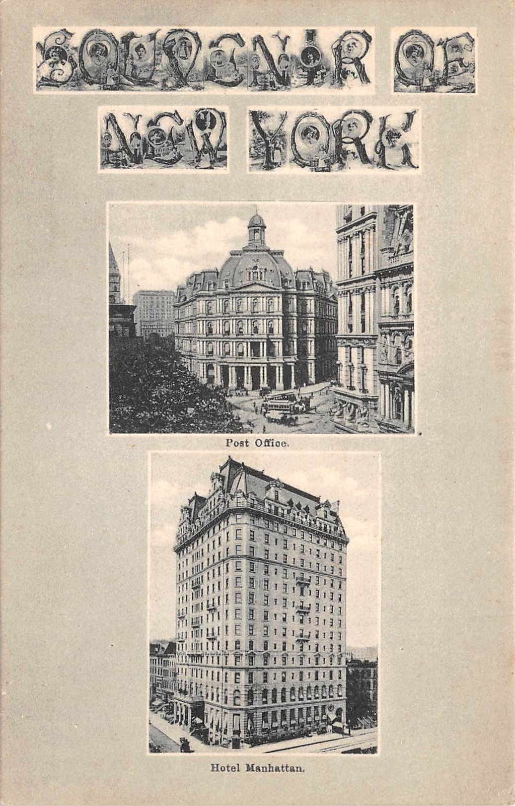 New York City New York Hotel Manhattan & Post Office Views Vintage PC U8711 New York City New York Hotel Manhattan & Post Office Views Vintage PC U8711