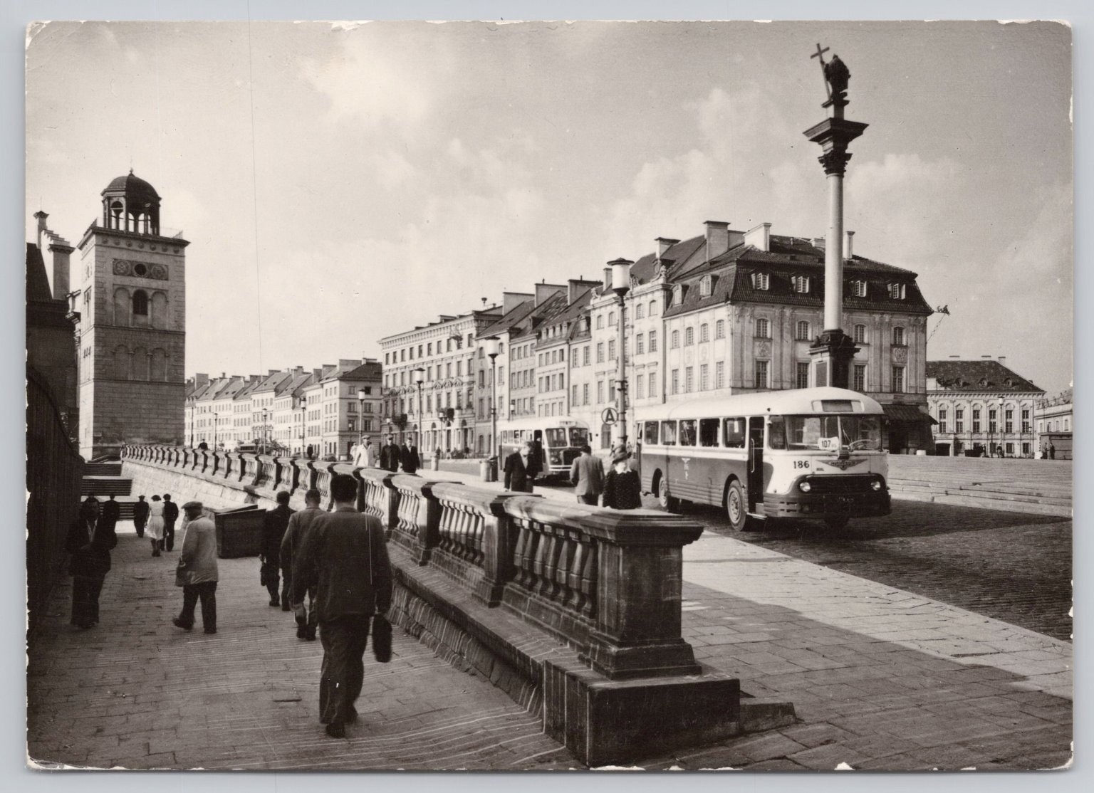 Warsaw Poland 1965 Zygmunt\'s Column Krakowskie Przedmieście RPPC Bus 196