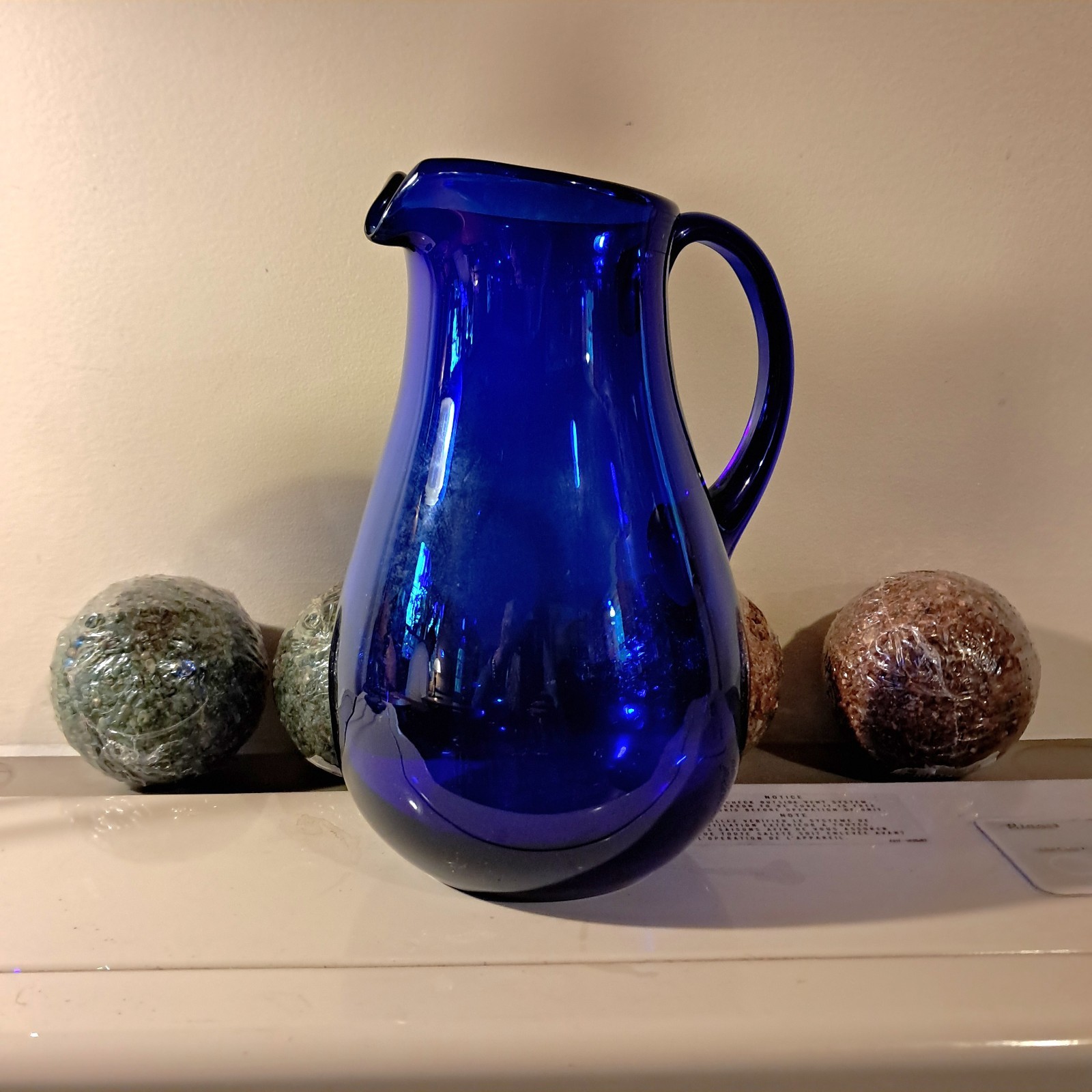 Vintage Cobalt Blue Hand Blown Glass Pitcher Art Glass Pontil Mark Pristine Vintage Cobalt Blue Hand Blown Glass Pitcher Art Glass Pontil Mark Pristine