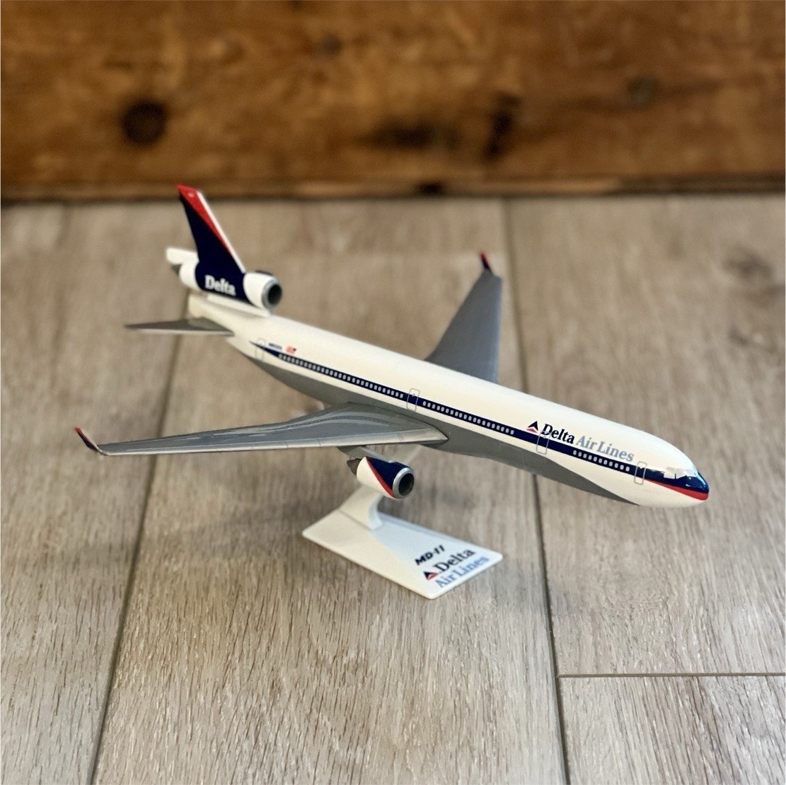 Vintage Delta Air Lines MD-11 McDonnell Douglas Model Airplane with Stand