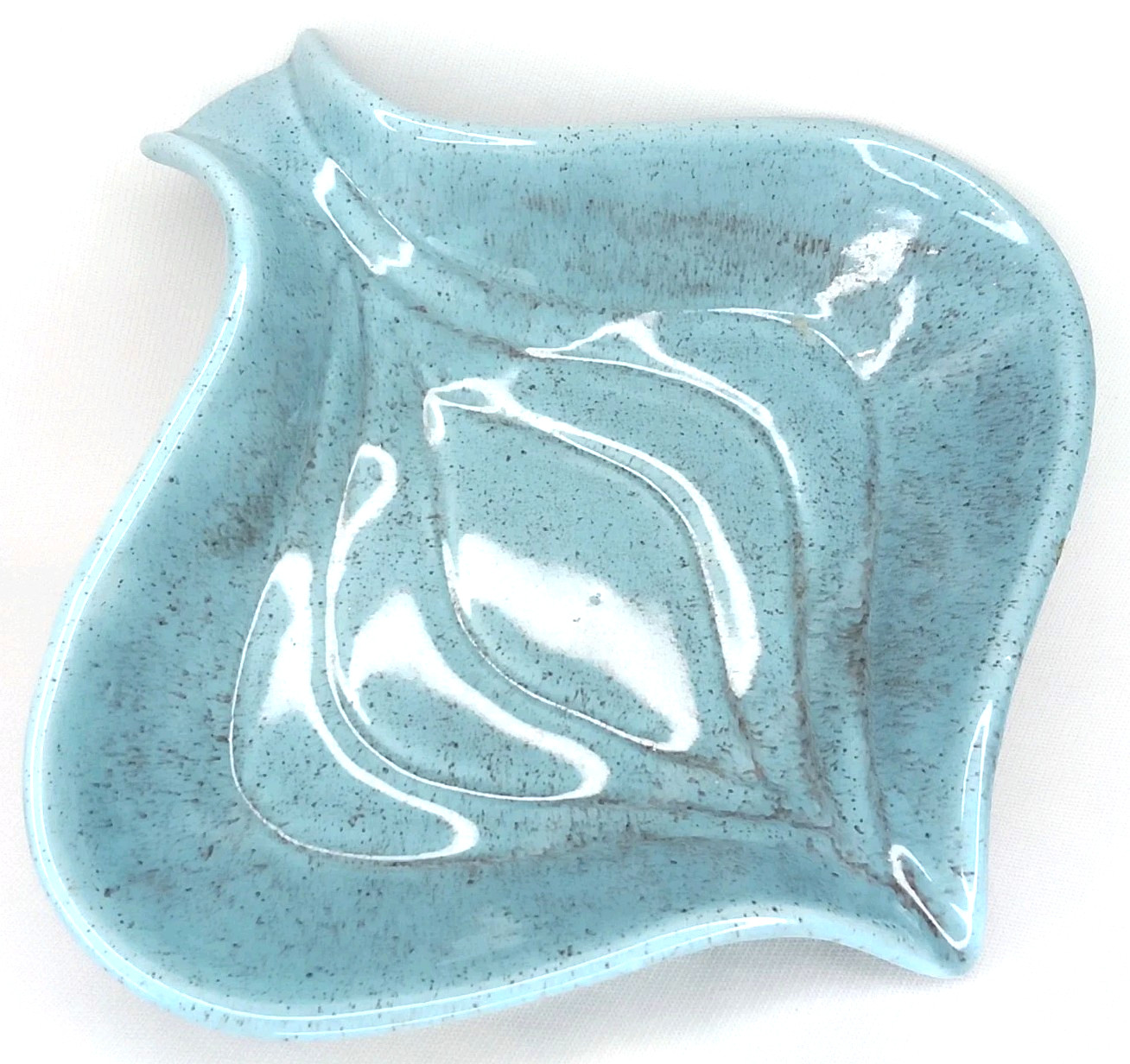 Vintage 1950s California Pottery Blue Speckled Console Bowl Made In USA Vintage 1950s California Pottery Blue Speckled Console Bowl Made In USA