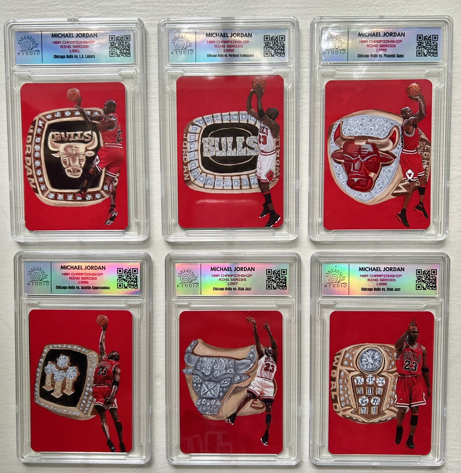 Michael Jordan Chicago Bulls '90s Championship Ring 6 Card Set Custom Art Prints Michael Jordan Chicago Bulls '90s Championship Ring 6 Card Set Custom Art Prints