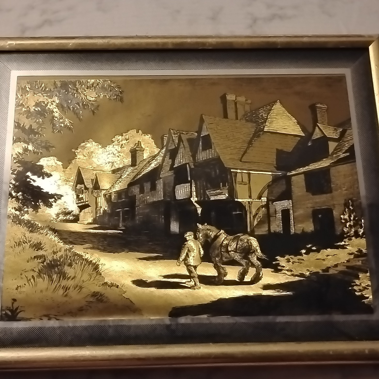 Vintage Mirror Graphics Landscape Art Mirrored 8x10 Framed Picture Used
