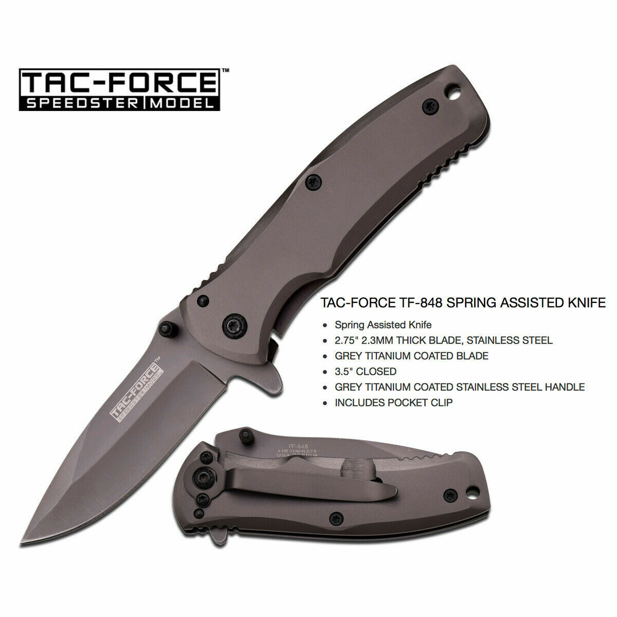 TAC-FORCE TITANIUM Spring Assisted Open TACTICAL Folding Pocket Knife Hunting 