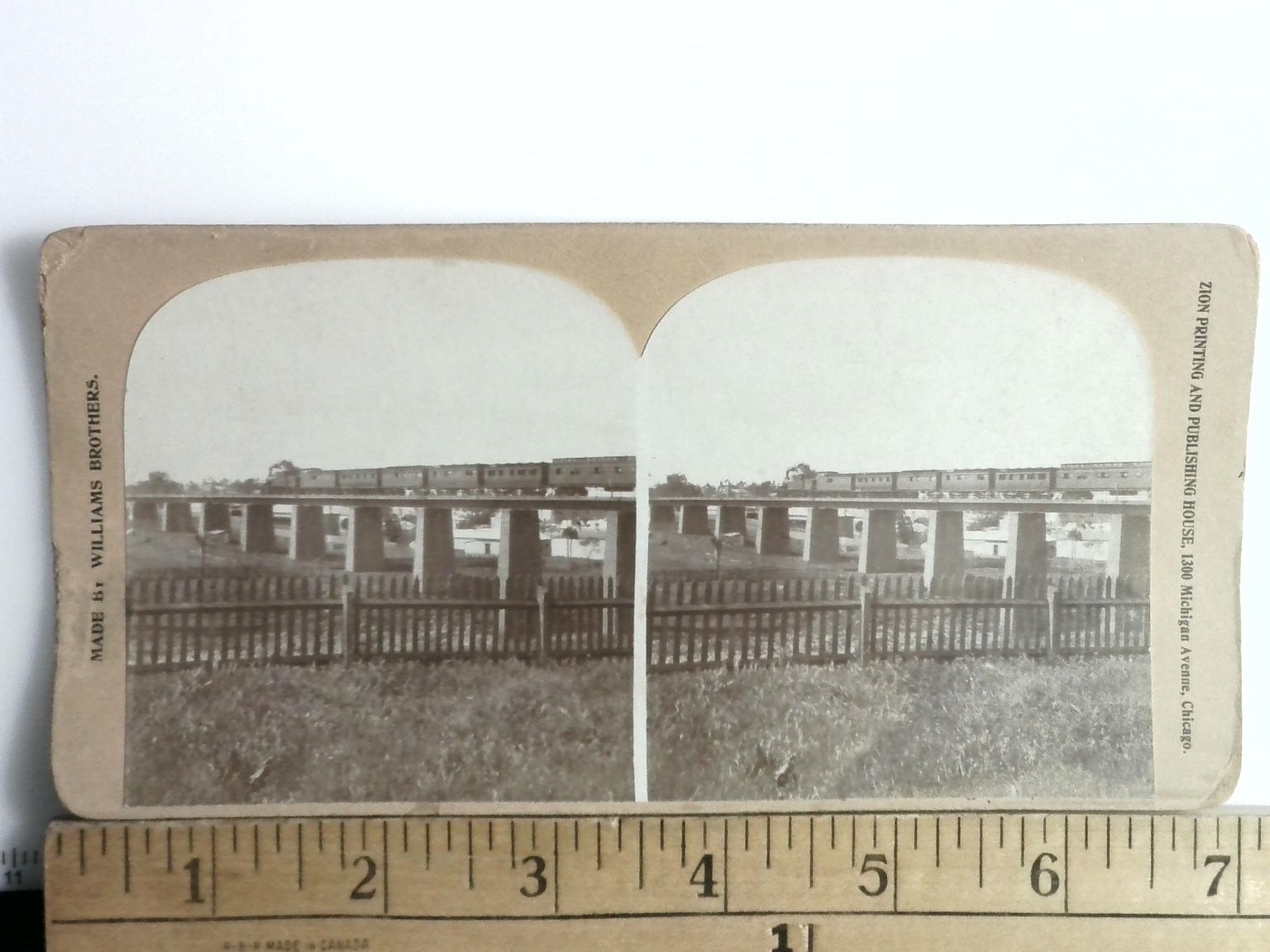Railroad Train on Bridge Stereoview Williams Brothers Zion Printing 1900s Railroad Train on Bridge Stereoview Williams Brothers Zion Printing 1900s