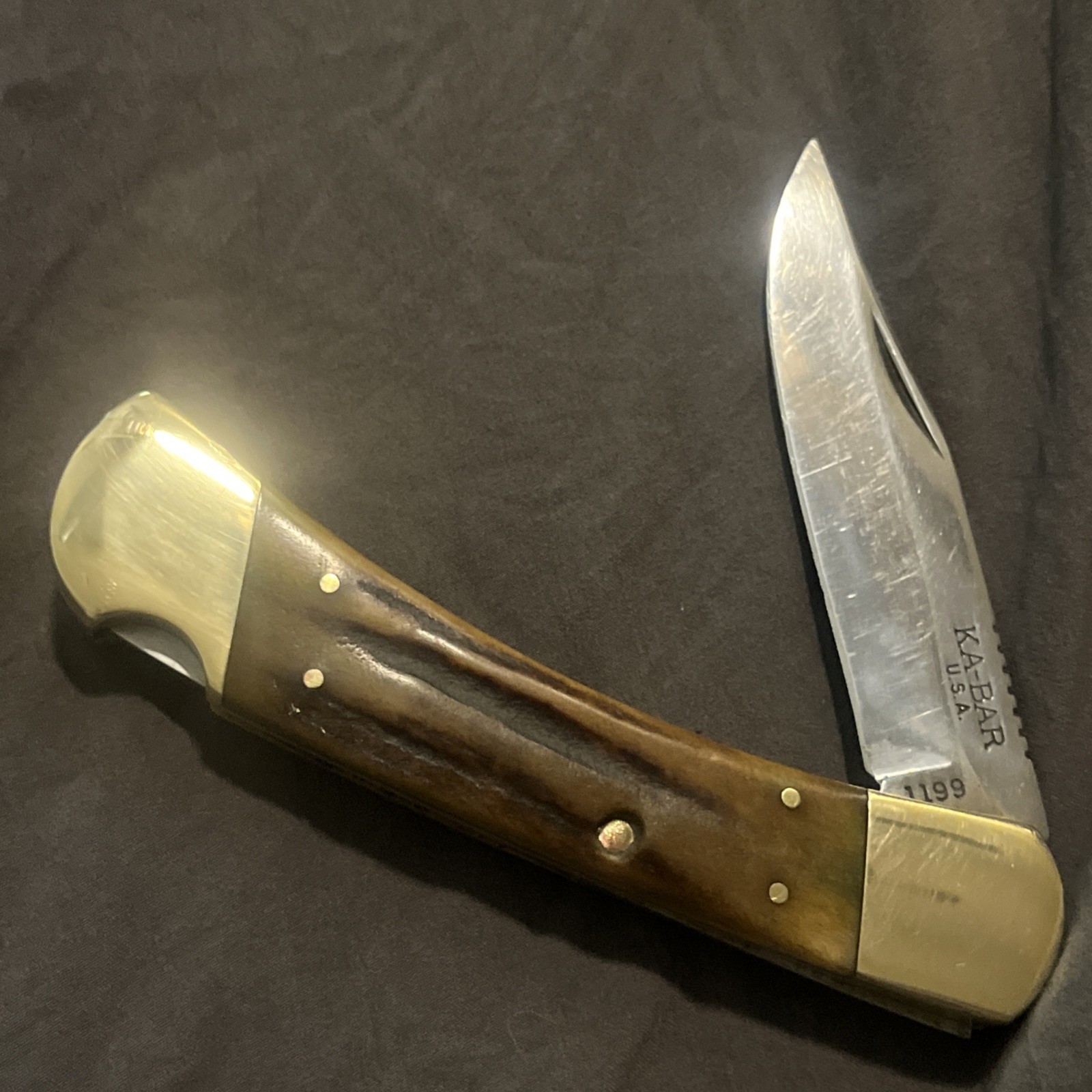 KA-BAR USA Stainless 1199 Jumbo Stag Handle Lock Back Pocket Knife Made 1981-84 