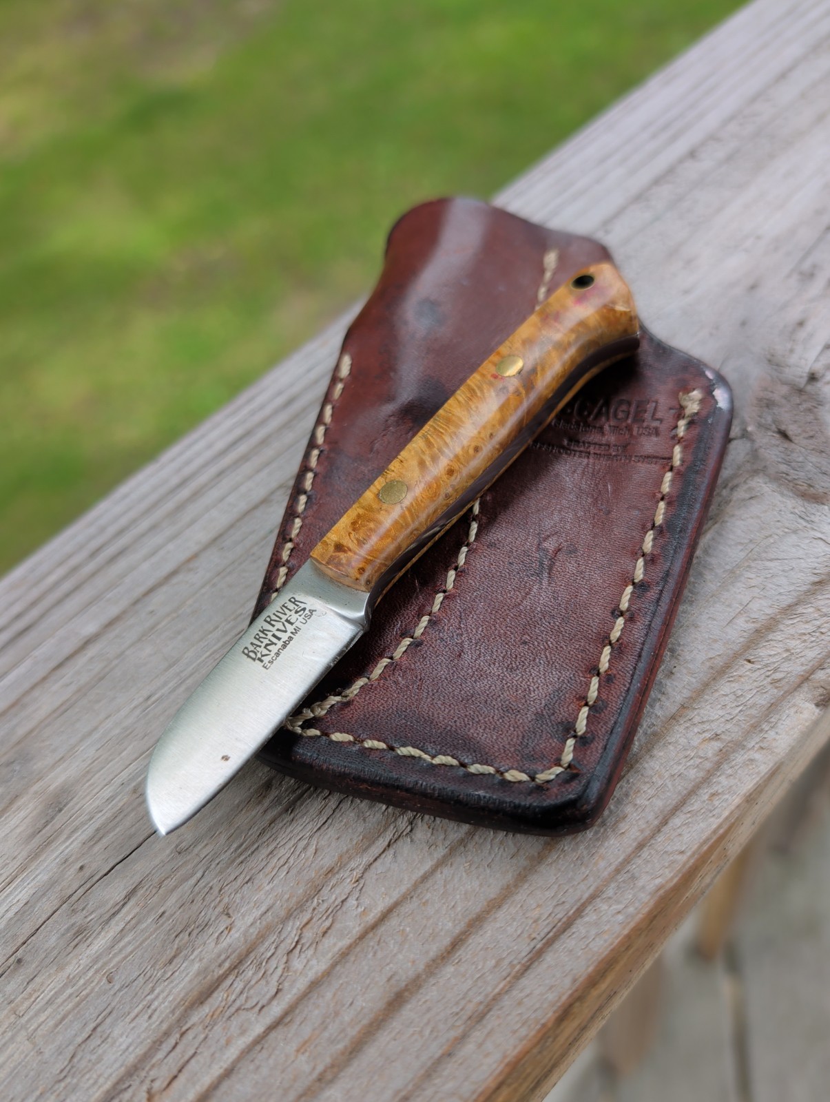 Bark River Custom 2012 Little Creek Sheepsfoot A2 Maple Burl Pocket Sheath 4-7/8 Bark River Custom 2012 Little Creek Sheepsfoot A2 Maple Burl Pocket Sheath 4-7/8