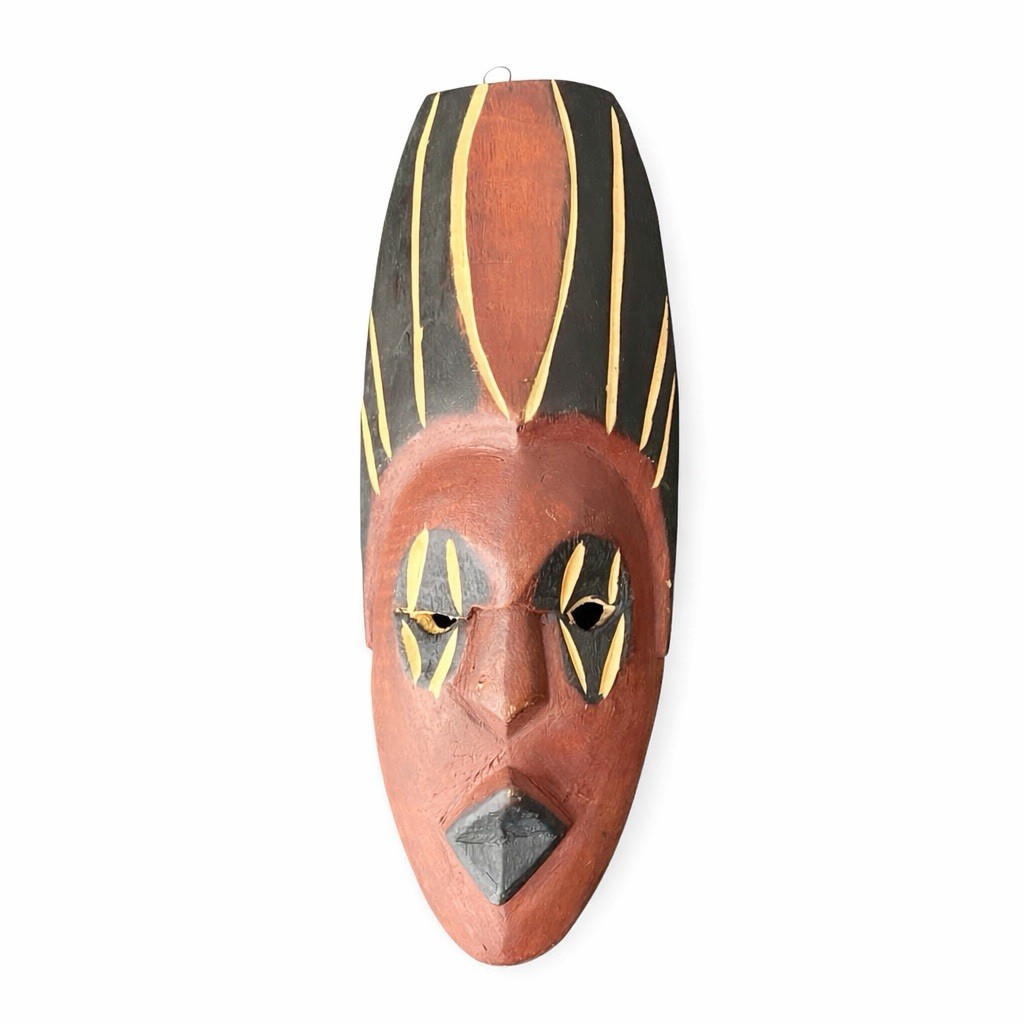 VTG Zambian Hand‑Carved African Wooden Mask, Tribal Style Wall Art, COA, 12 5/8\