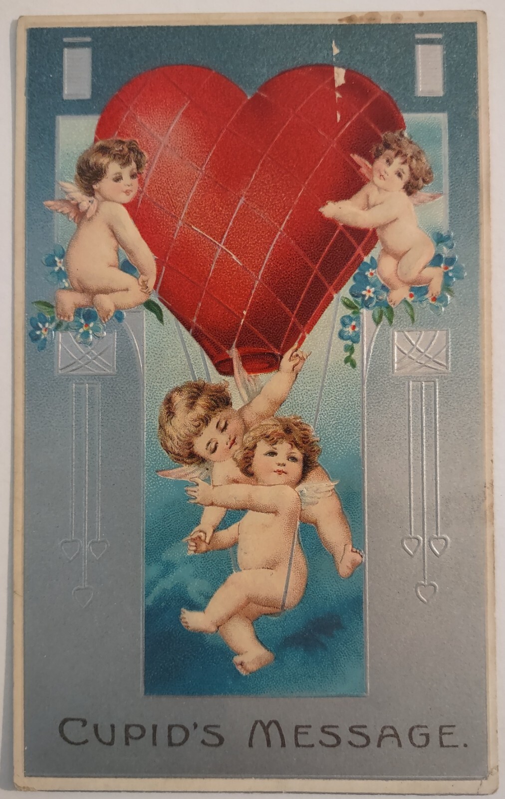 Vintage Valentines Postcard Embossed Silver Tone Divided Back Cupids f AA6 Vintage Valentines Postcard Embossed Silver Tone Divided Back Cupids f AA6
