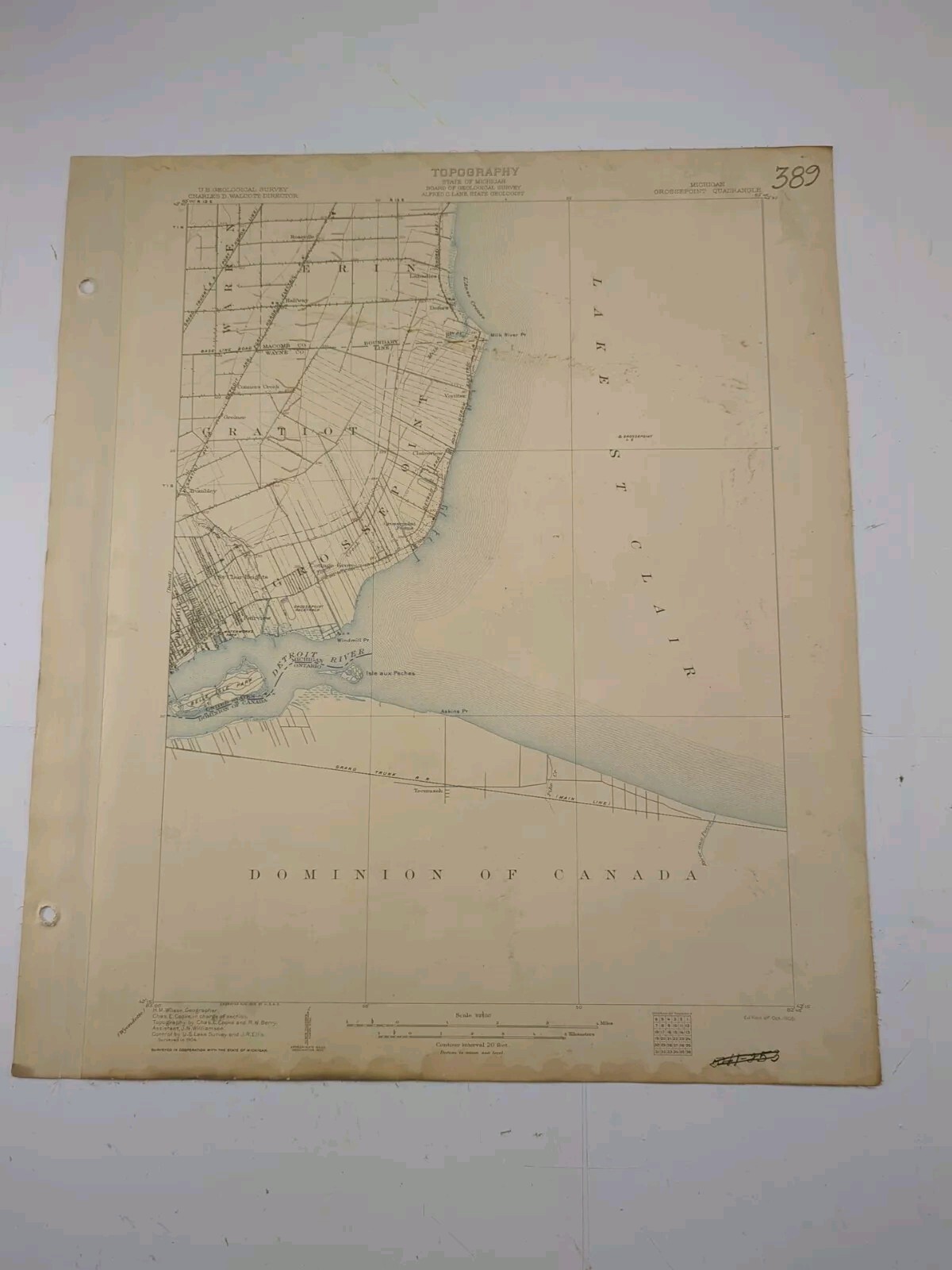1905 Grossepoint Quadrangle MI Michigan USGS Original Map 20x17 1905 Grossepoint Quadrangle MI Michigan USGS Original Map 20x17