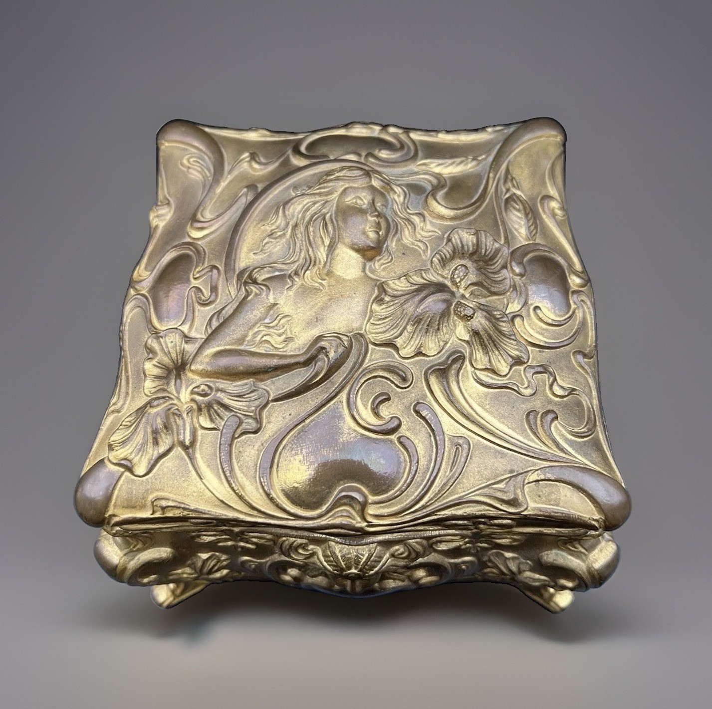 Antique Jennings Brothers Art Nouveau Style Lady Jewelry Casket Box #494