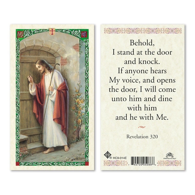Jesus Knocking Behold I Stand at the Door Laminated prayer card