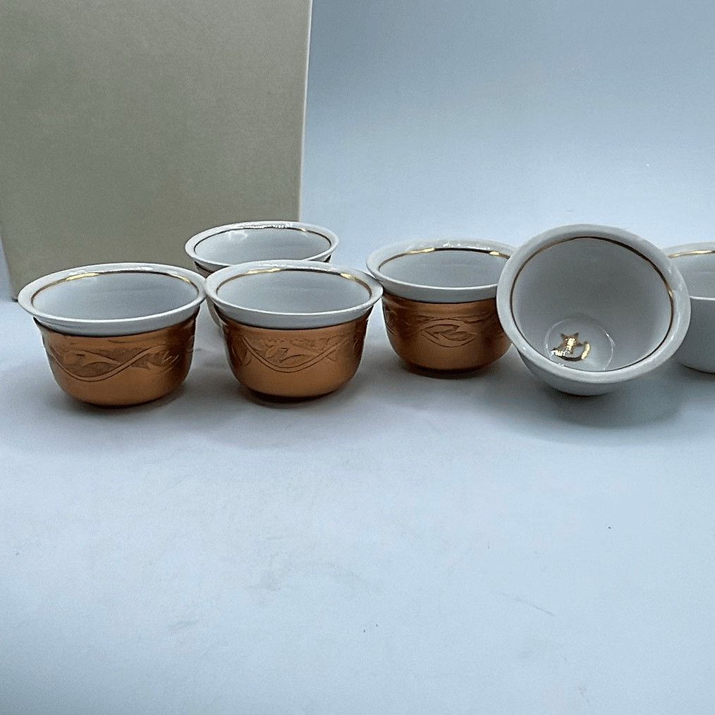 Antique WWII Ottoman Empire Turkish Officer’s Copper coffee cups set . 4 liners
