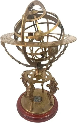 Brass Vintage Style Armillary Globe With Compass Nautical Sphere Engraved Wood Brass Vintage Style Armillary Globe With Compass Nautical Sphere Engraved Wood