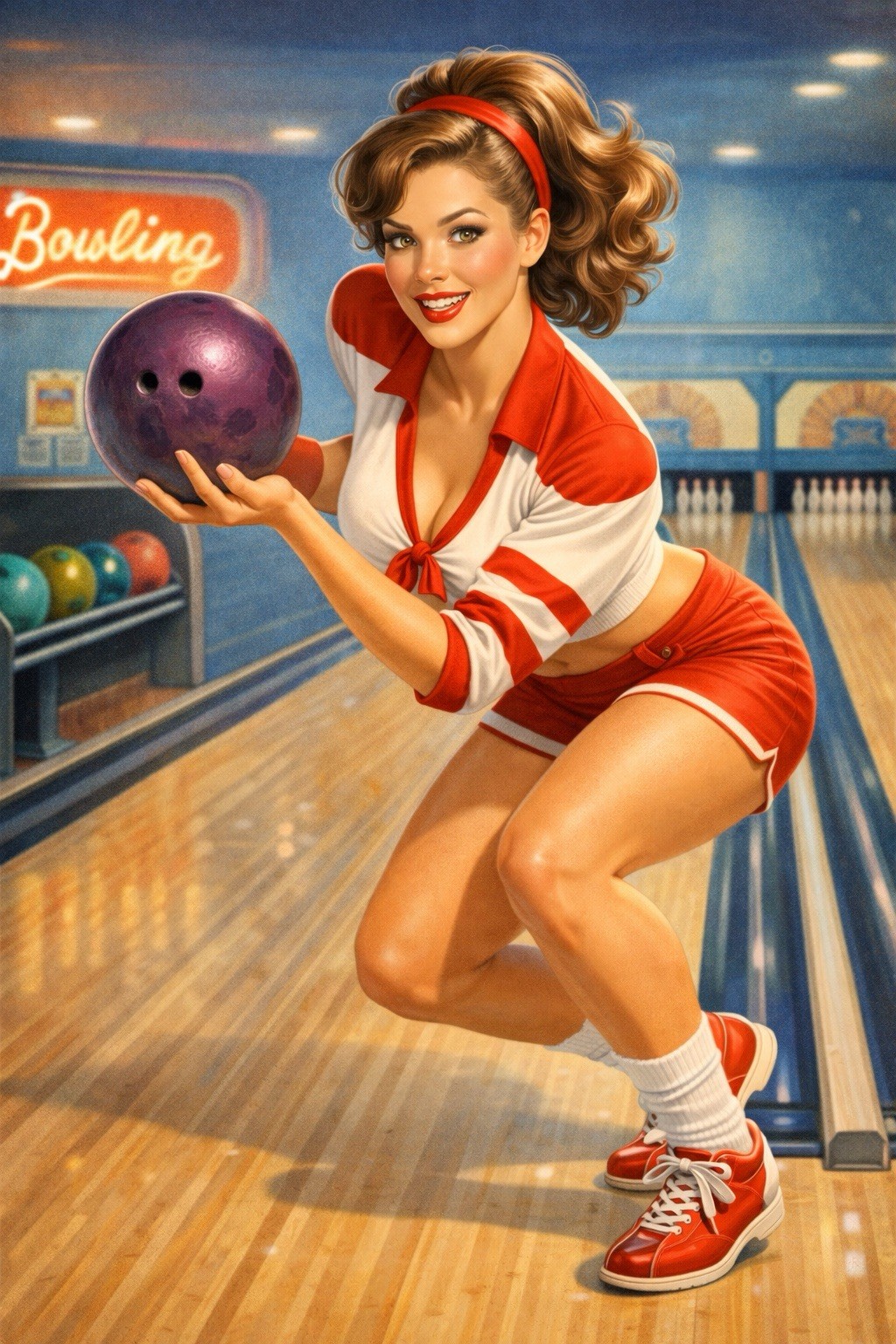 Pinup Sexy Risque Woman Bowling Alley MODERN Vintage Postcard A192
