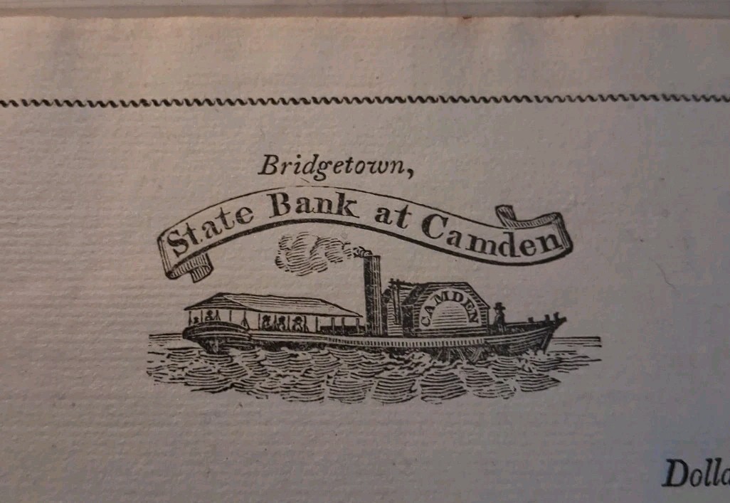 RARE Obsolete Currency UNC 1810's Bridgetown, Camden (NJ) Vintage Bank Check 