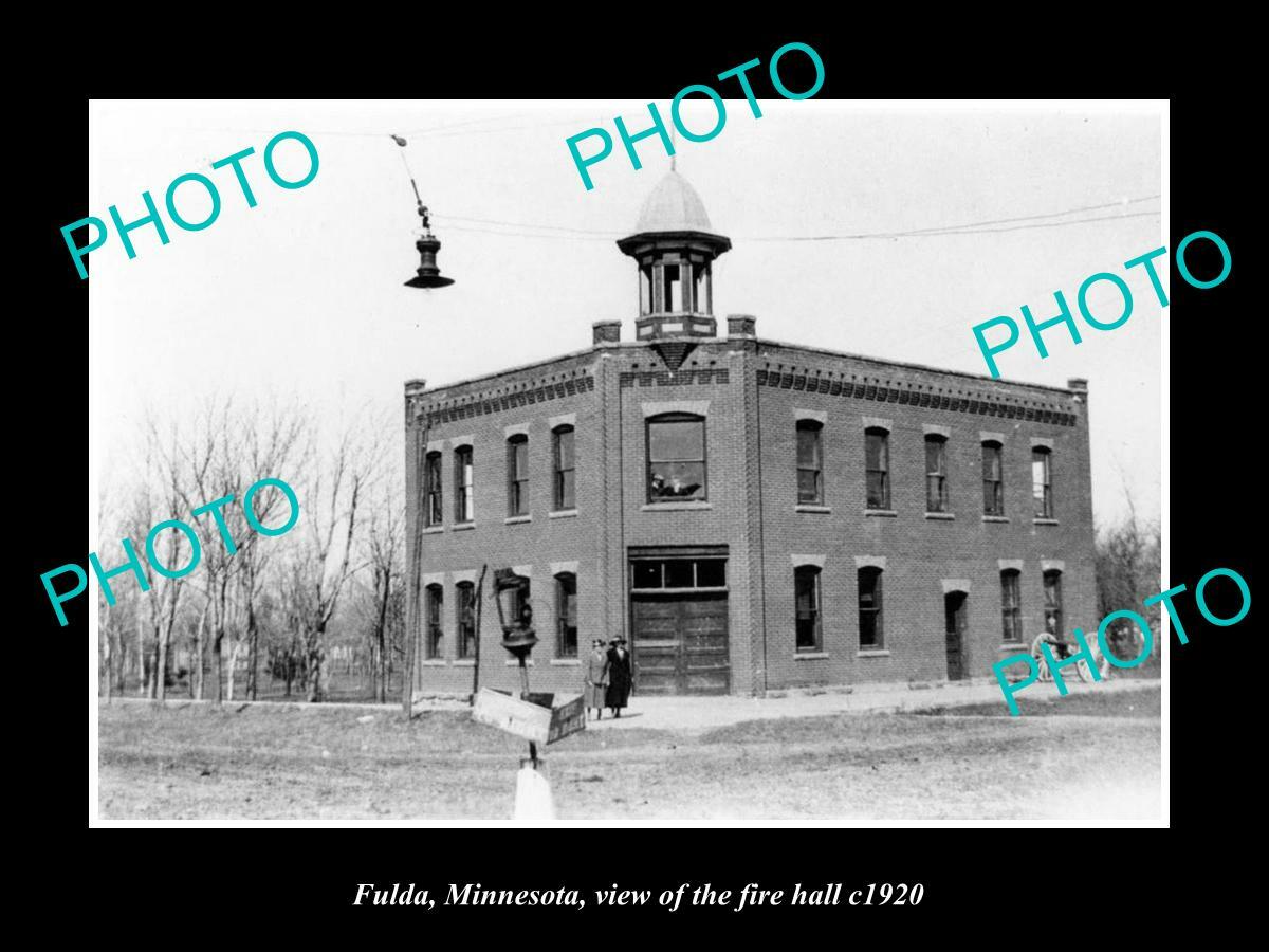 OLD 8x6 HISTORIC PHOTO FULDA MINNESOTA VIEW OF THE TOWN FIRE HALL c1920