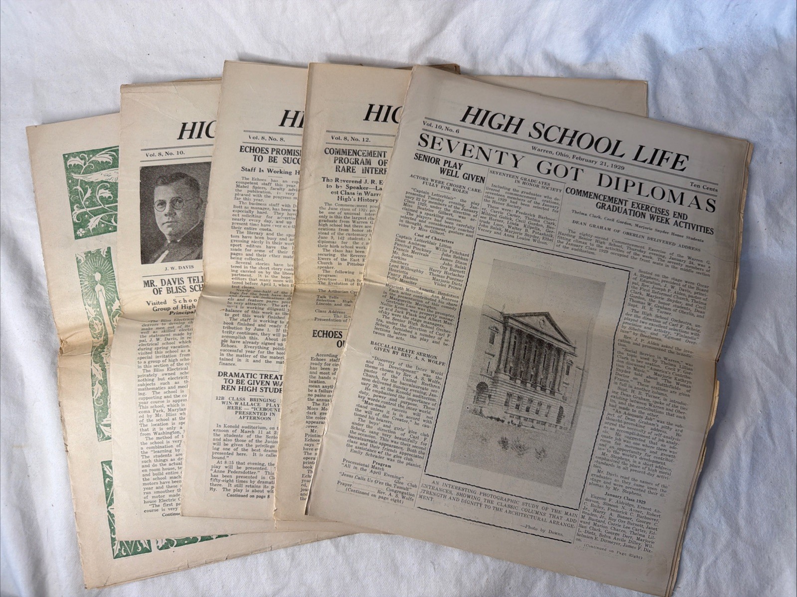 Lot Of 5 Antique 1920s Warren G Harding Ohio High School Newspapers Christmas