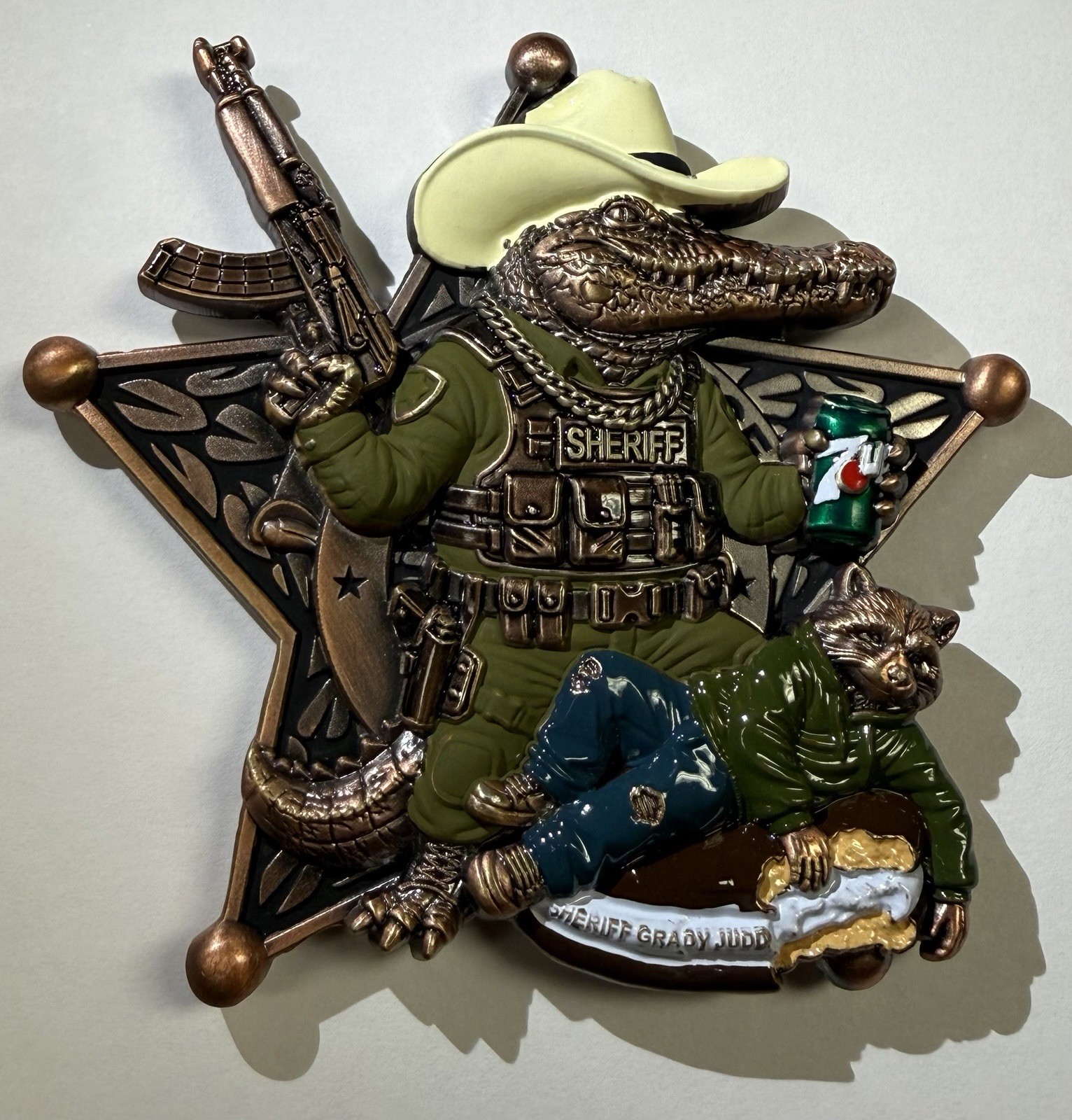 Polk County Sheriff’s Office - Challenge Coin Moon-Pie & 7Up Sheriff Grady Judd Polk County Sheriff’s Office - Challenge Coin Moon-Pie & 7Up Sheriff Grady Judd
