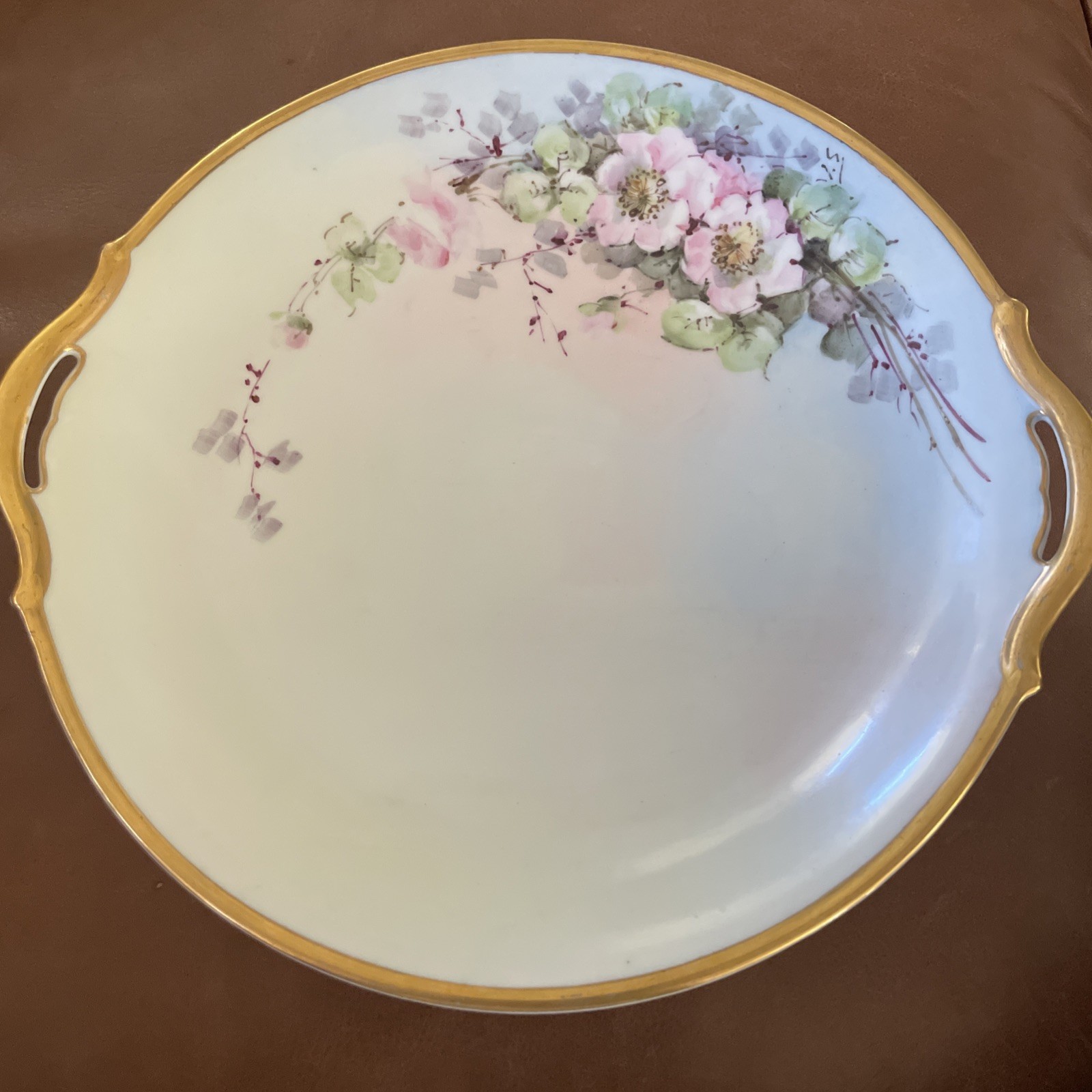 Antique Rose Decorated Plate Nippon Flower Gold Trim Hand Painted 9.5”