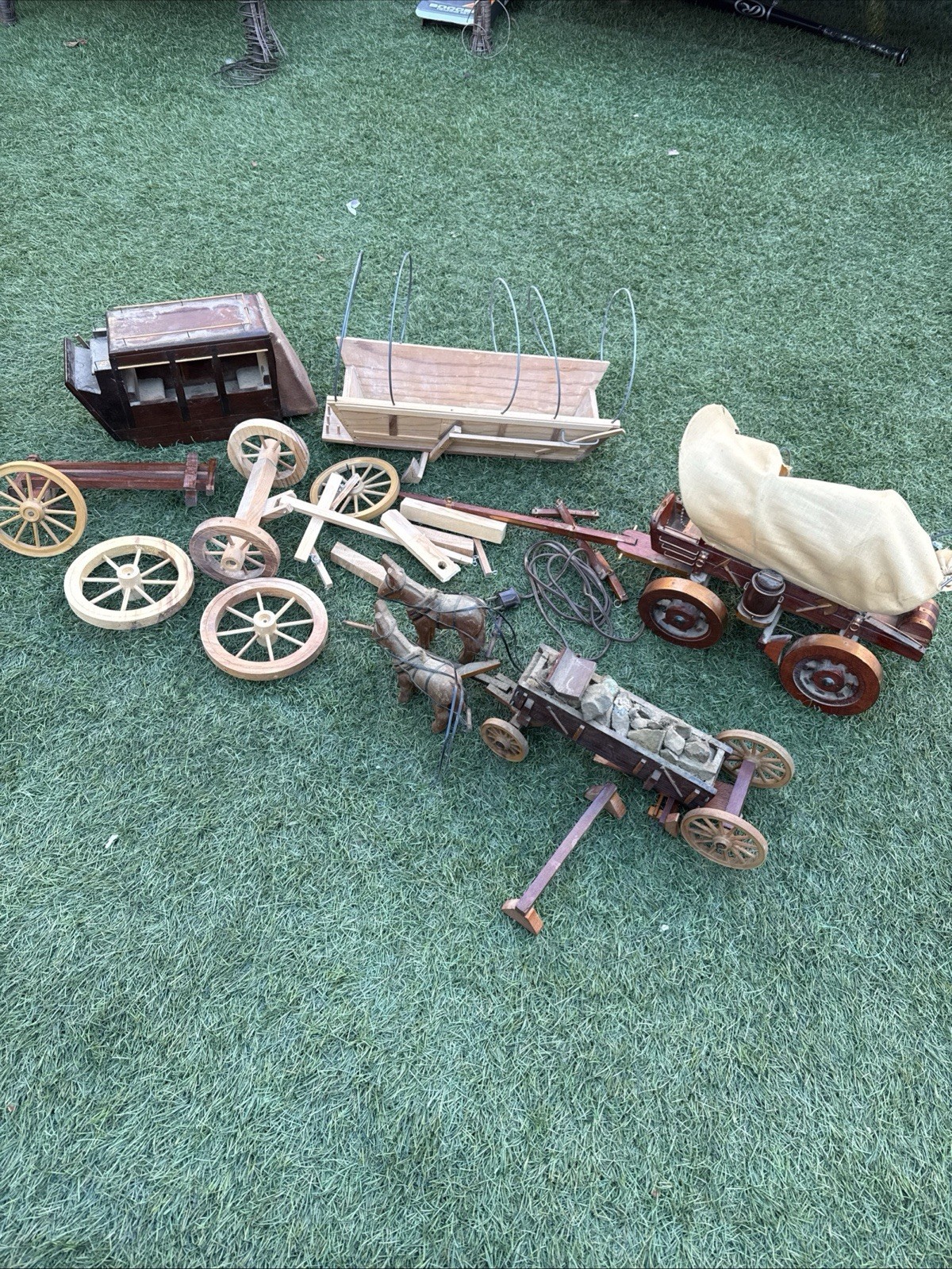 Vintage Handcrafted Wooden Covered Wagon Pioneer Western Old West Cabin Decor