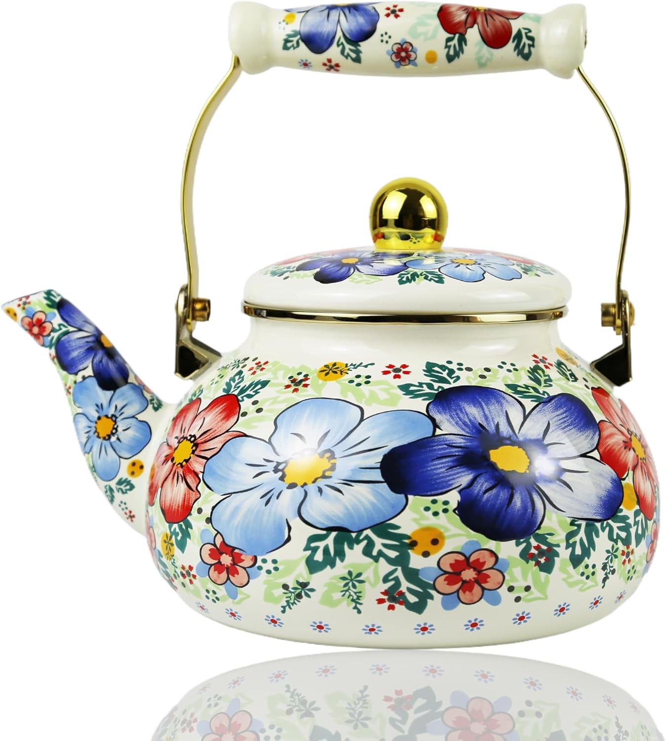 Floral Enamel Tea Kettle Blue Vintage Teapot Stovetop for Stove Boho Bohemain Floral Enamel Tea Kettle Blue Vintage Teapot Stovetop for Stove Boho Bohemain