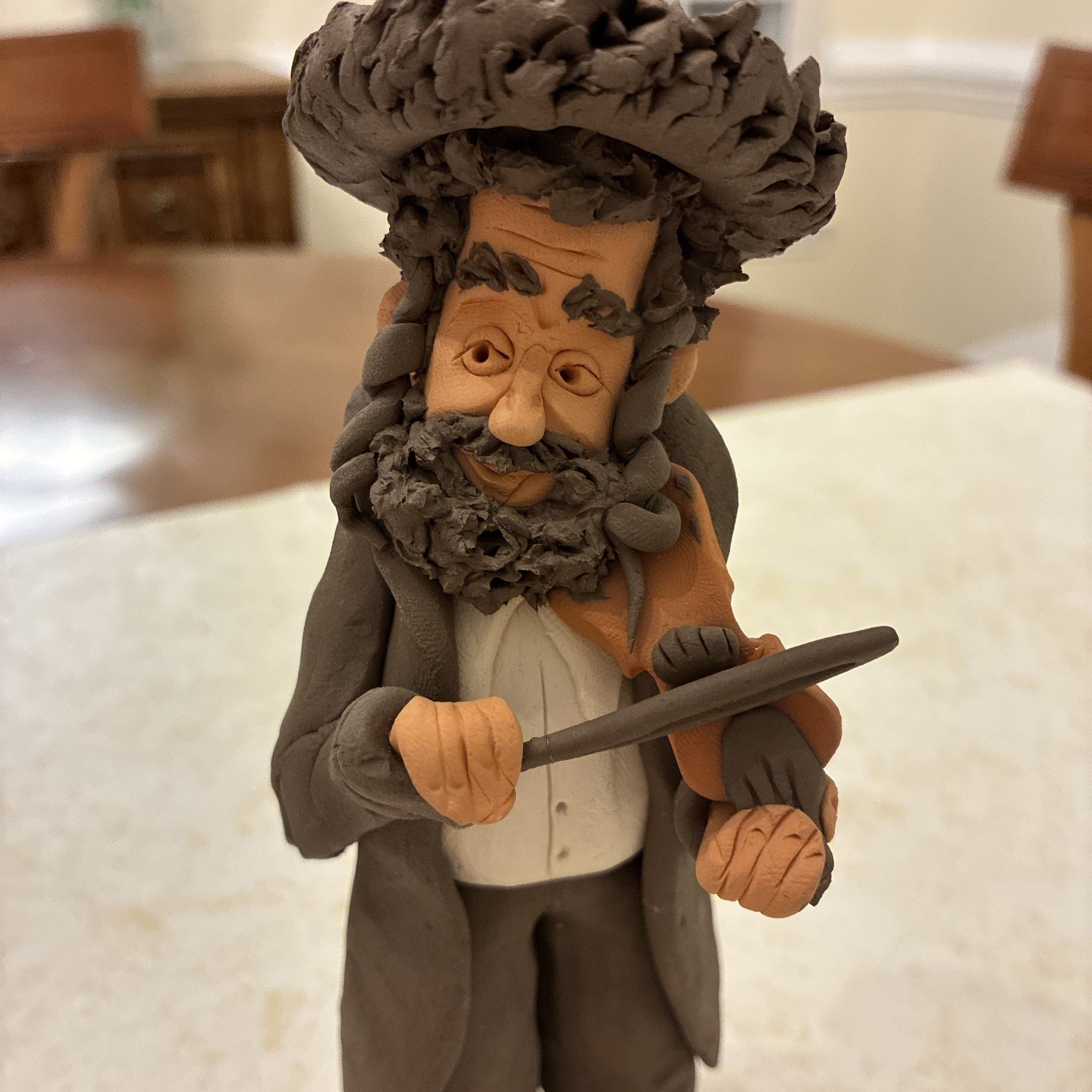 Vintage Handcrafted Clay Hasidic Jewish Man Playing A Violin Yuzi Dogayev