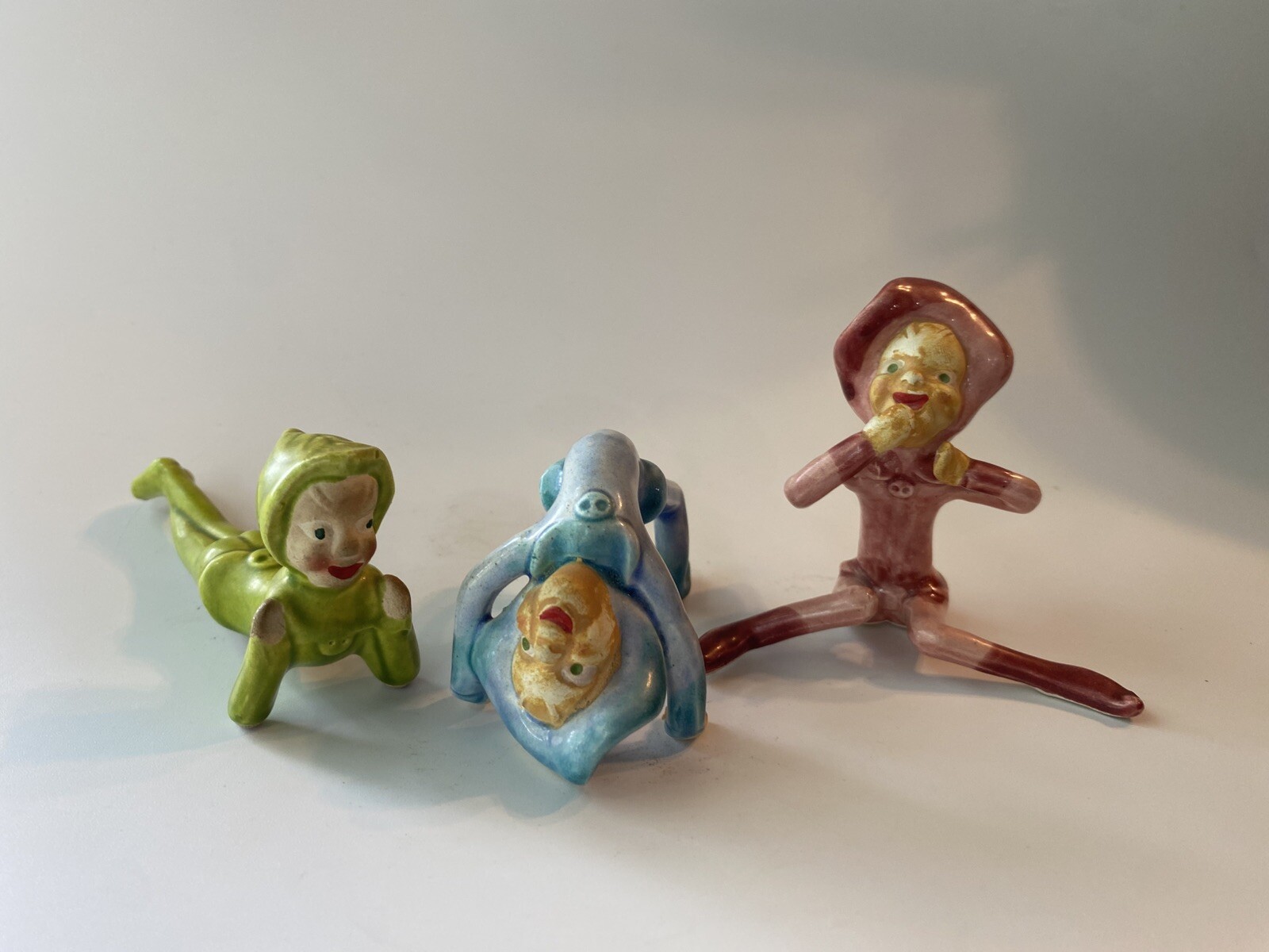 Millesan Drews Pixie Potters Elf Set Of 3 Backbend Laying Down Sitting VTG 40s