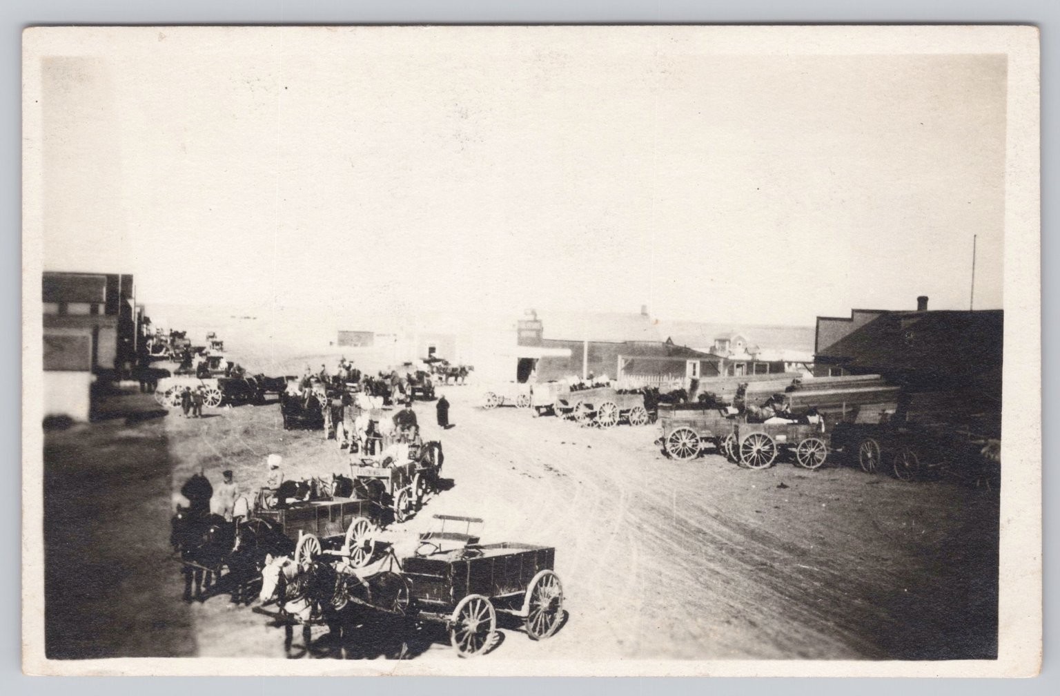RPPC Street Scene Horse Drawn Wagons Busy Town Early 1900s Real Photo Postcard