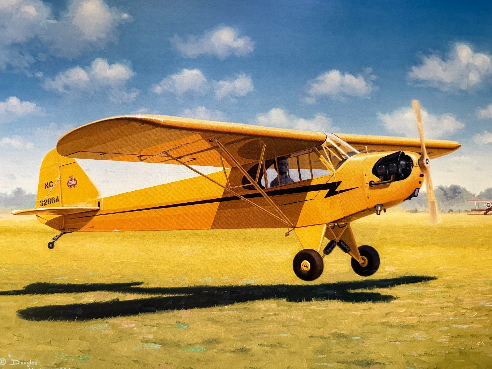 Piper J-3 Cub, Solo Flight, Signed Aviation Print 1994-Damaged- Piper J-3 Cub, Solo Flight, Signed Aviation Print 1994-Damaged-