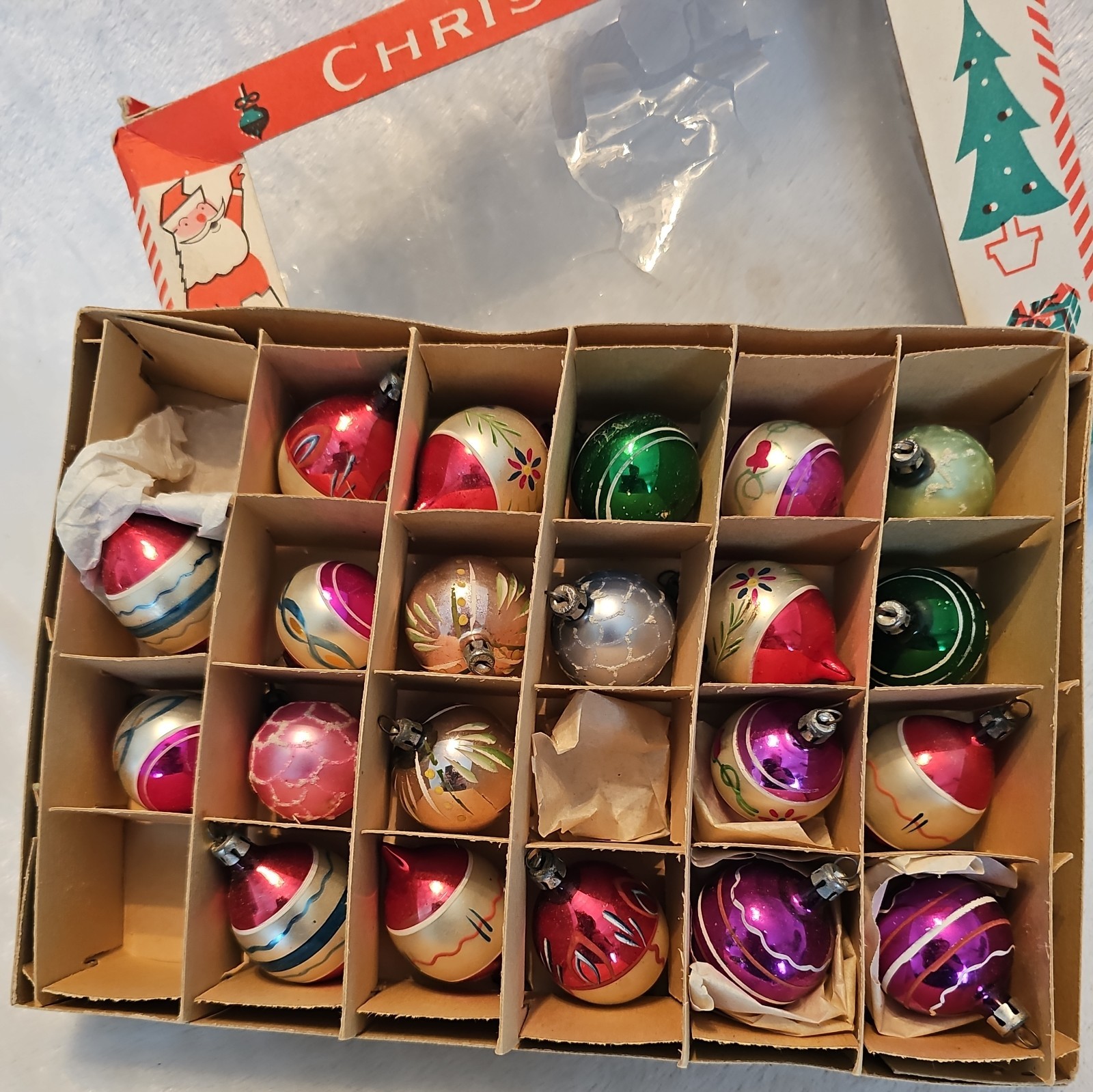 21 Boxed Vtg Mini Glass Poland Christmas Ornaments Mika Glitter Teardrop Round
