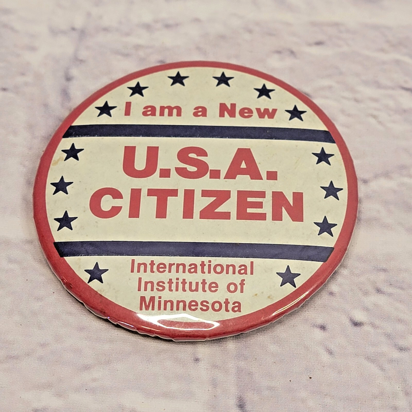 Vintage I Am a New USA Citizen Button Pin International Institute of Minnesota Vintage I Am a New USA Citizen Button Pin International Institute of Minnesota