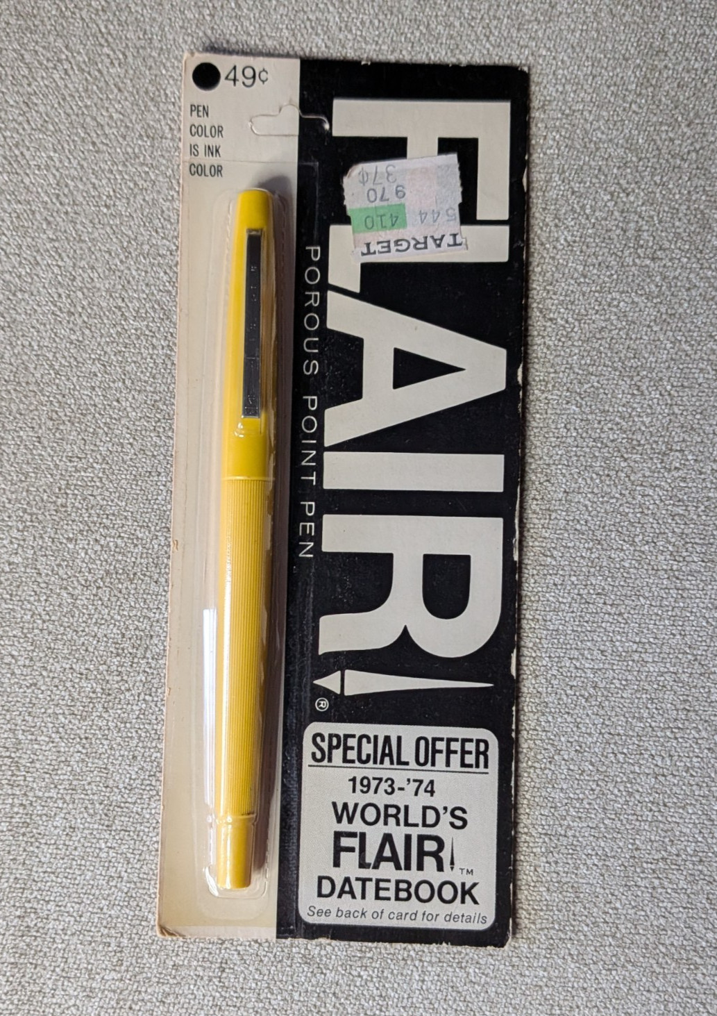 Vintage 1973 Paper Mate Flair Porous Point Pen Yellow NOS New On Card Target