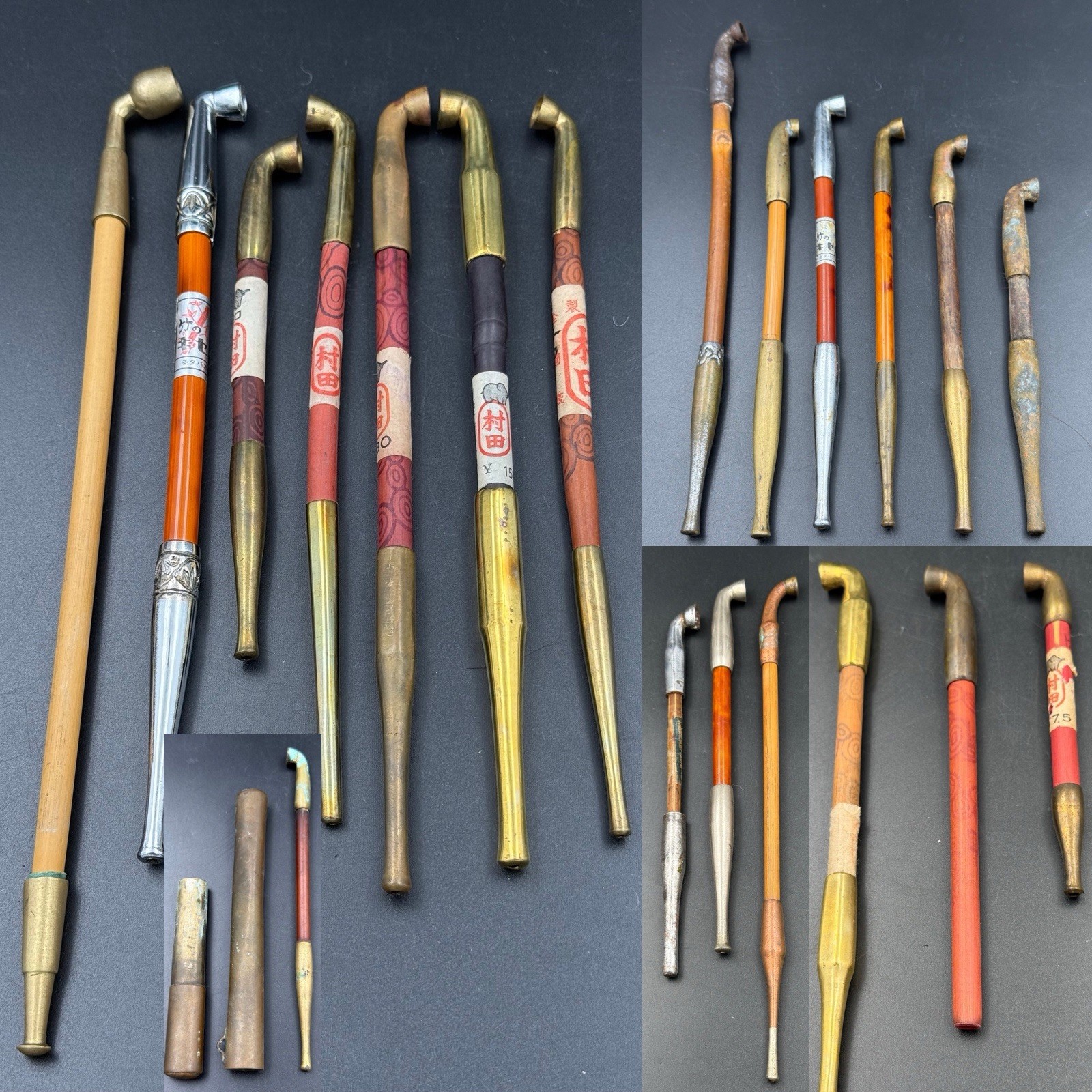 20x Master Kiseru Pipe Lot NOS Murata Pre-WWII 50-Sen Stamp Engraved Brass Case