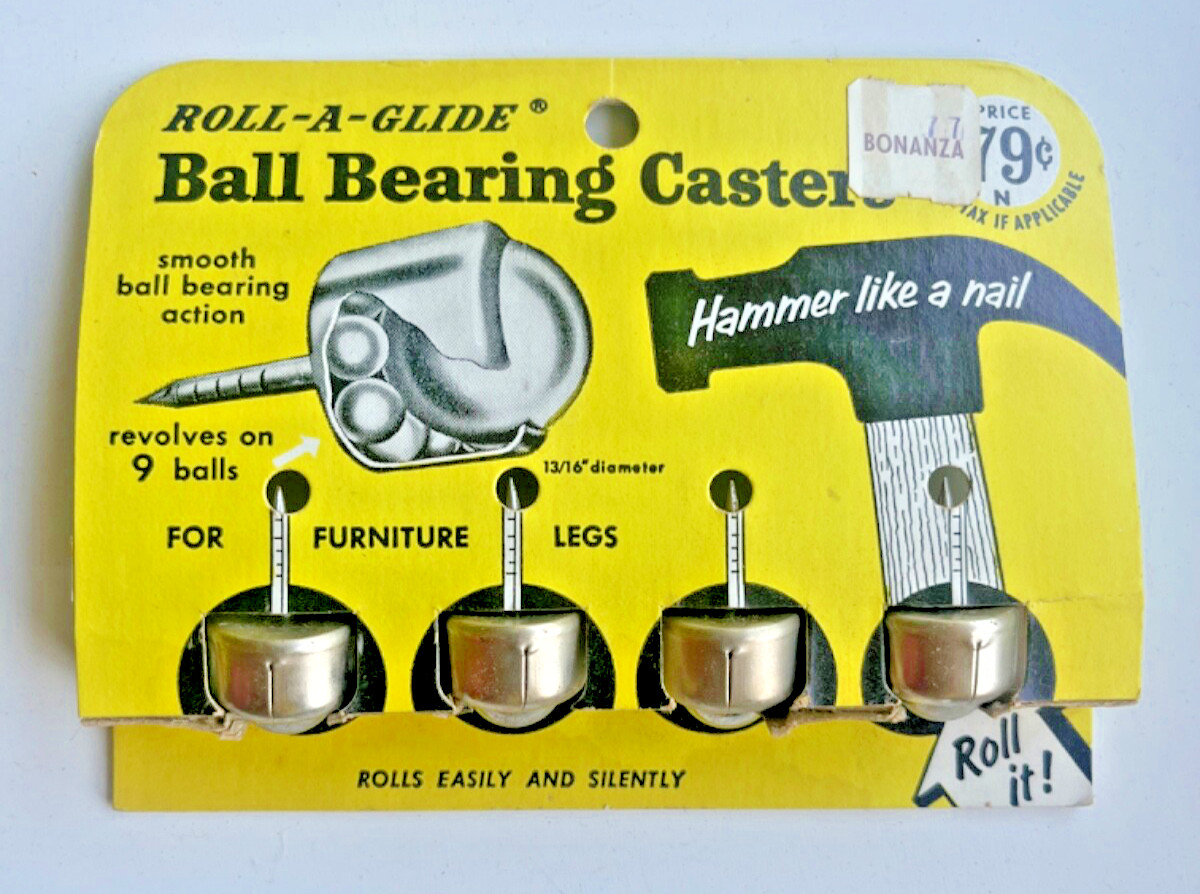 NOS Roll-A-Glide Ball Bearing Casters. Vintage furniture leg casters made in USA NOS Roll-A-Glide Ball Bearing Casters. Vintage furniture leg casters made in USA