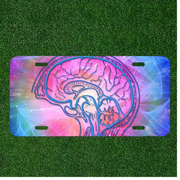 Creative License Plate Auto Tag With Cool Human Brain In Pink And Light Blue Creative License Plate Auto Tag With Cool Human Brain In Pink And Light Blue