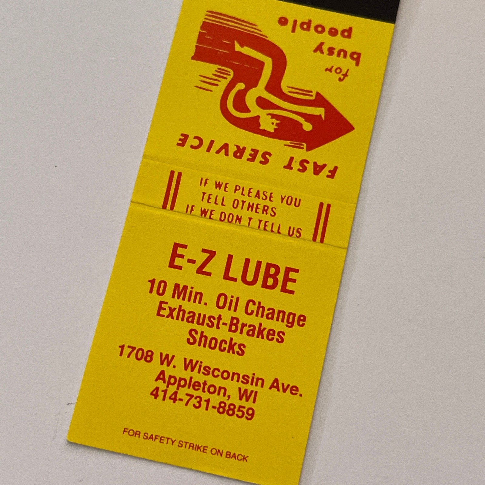 EZ Lube 1078 W Wisconsin Ave Appleton WI Vintage Matchbook Cover MB59-3