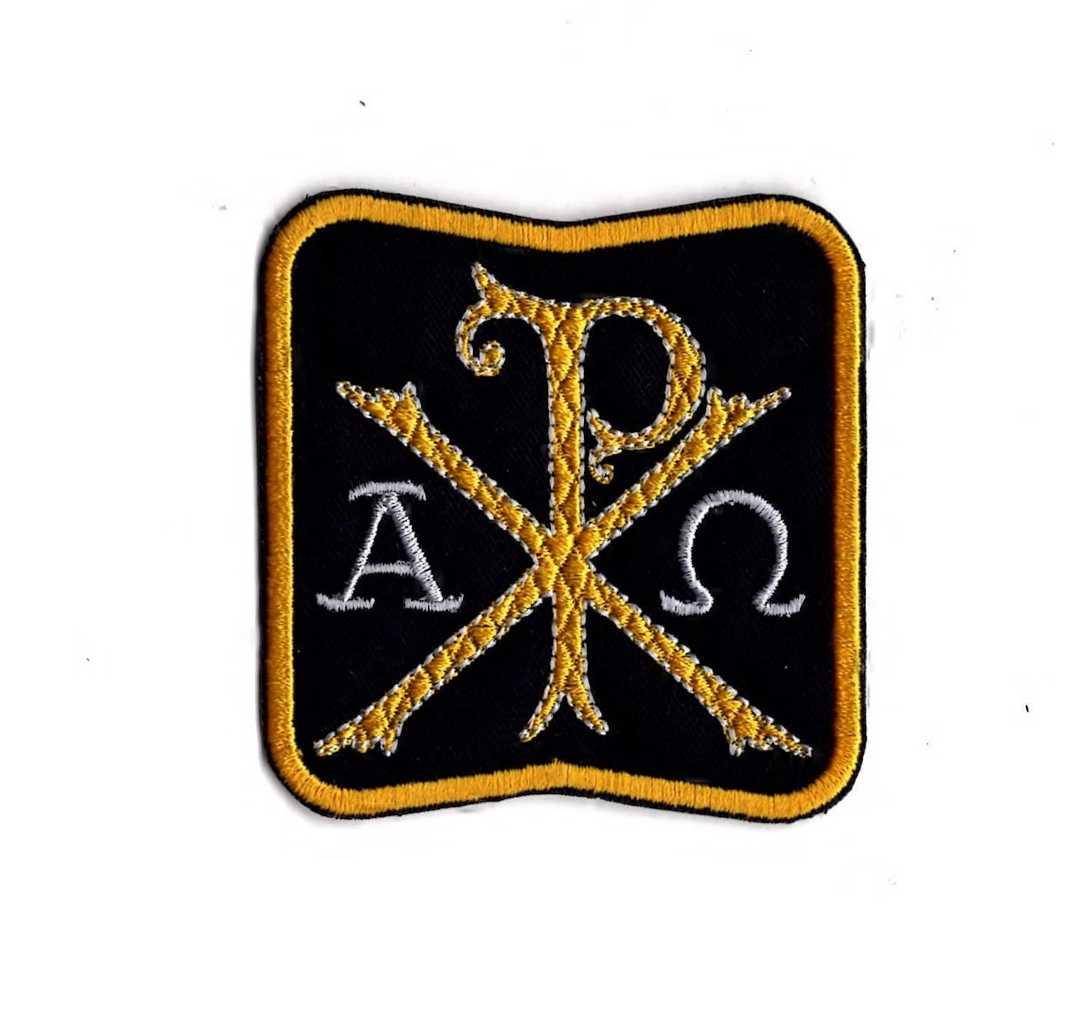 Alpha & Omega Chi-Rho Embroidered Fabric Sacred Emblem Iron-On Patch