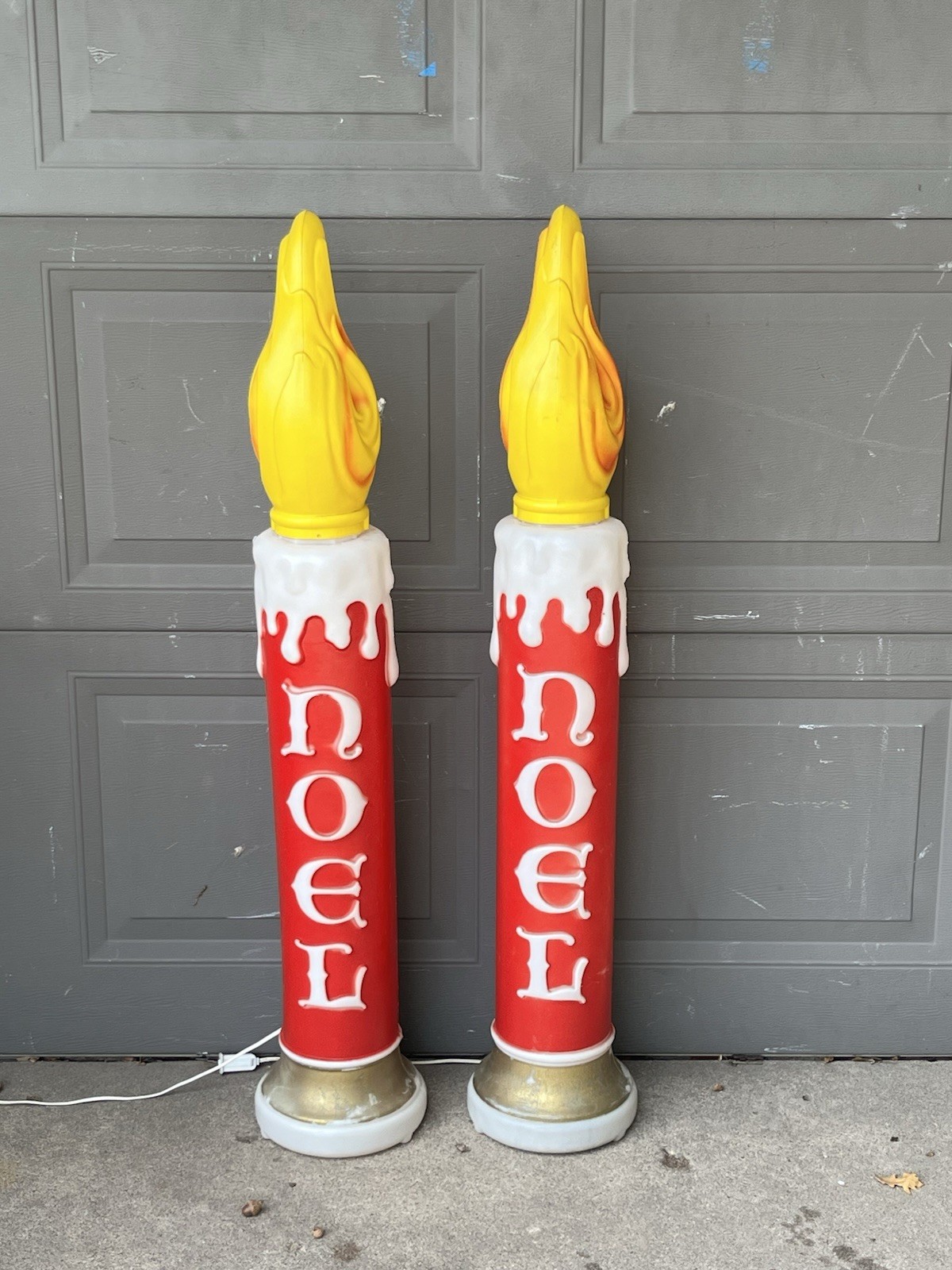 RARE Pair Of 2 NOEL Candle Lighted Blow Molds Large Flames