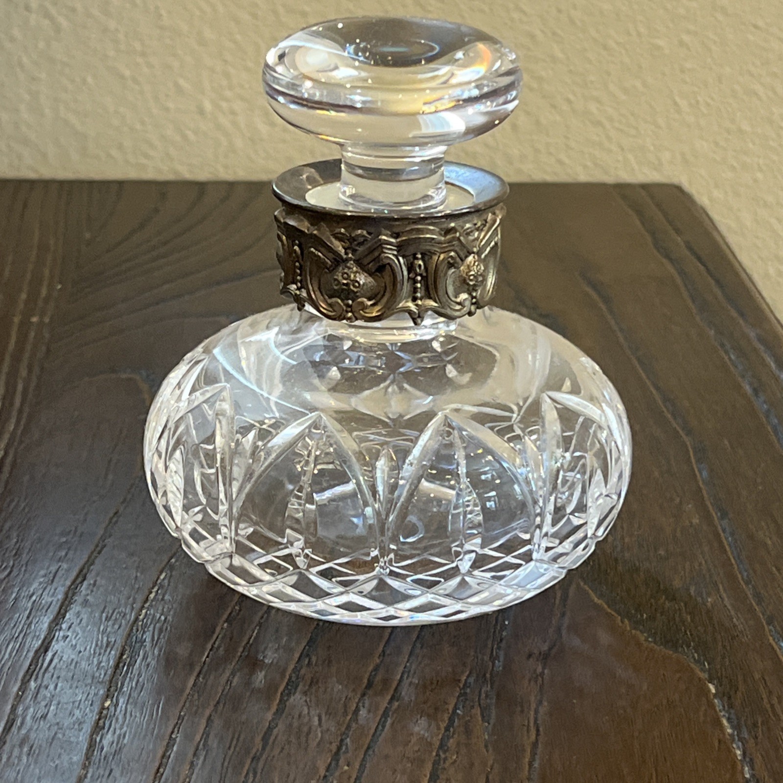 Vtg Atlantis Ornate Cut Crystal Sterling Silver Mounted Perfume Bottle Signed 4\