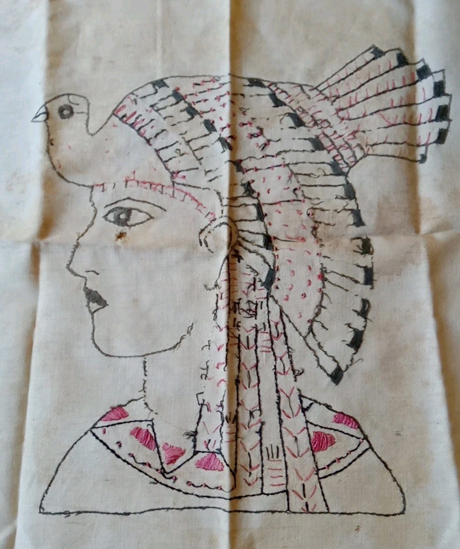 WOW Antique Nekhbet Egyptian Art Nouveau Embroidery Sewing Art Goddess Mythology