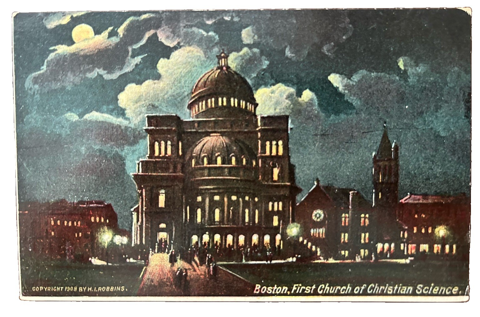 BOSTON MA MASS~First Church of Christian Science at Night Full Moon Moonlight