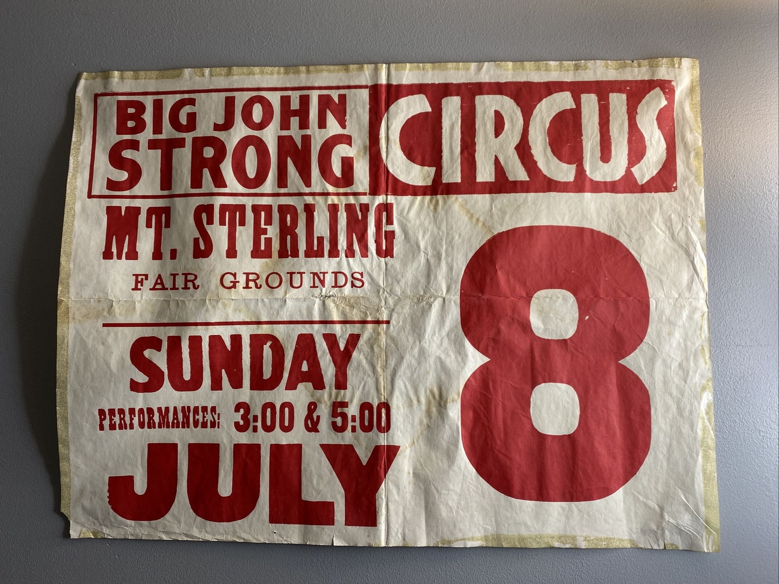 Vtg Big John String Circus Mt Sterling Fairgrounds Poster 32x38\ Vtg Big John String Circus Mt Sterling Fairgrounds Poster 32x38\